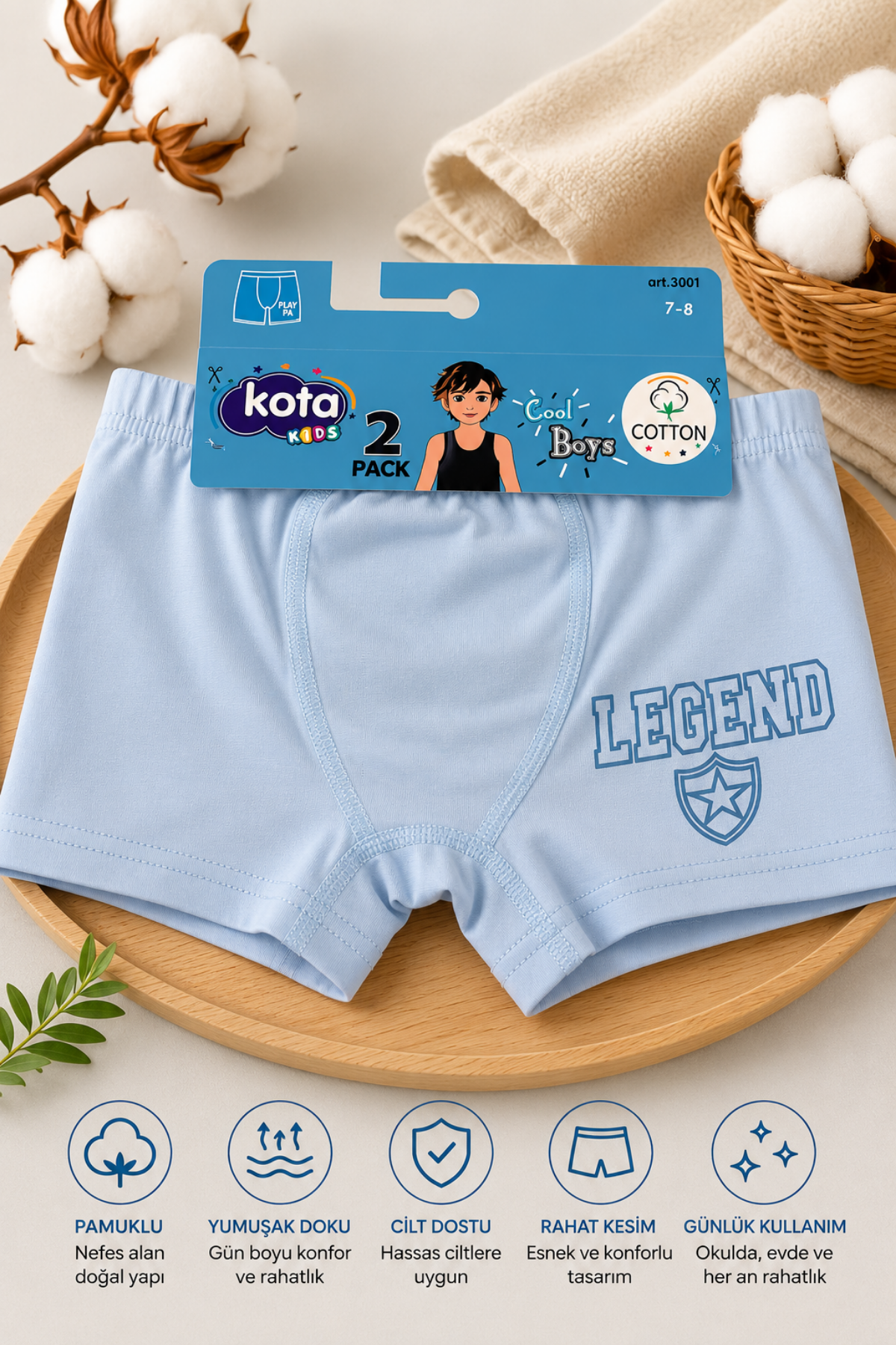 Erkek Çocuk Boxer 2li-  Açık Mavi (7-12 yaş aralığı)