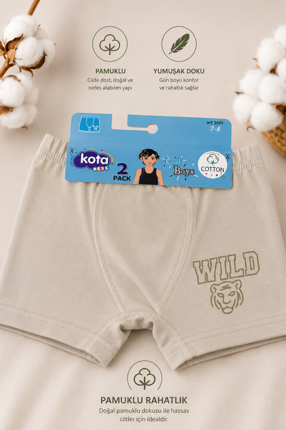 Erkek Çocuk Boxer 2li-Kum Beji(7-12 yaş aralığı)