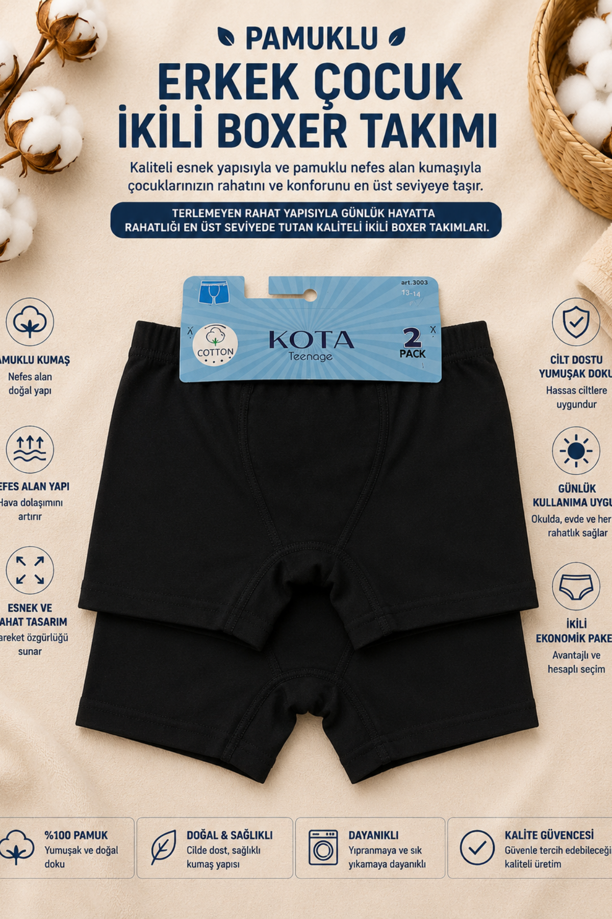 Erkek Çocuk Boxer 2li- Siyah(13-14yaş aralığı)