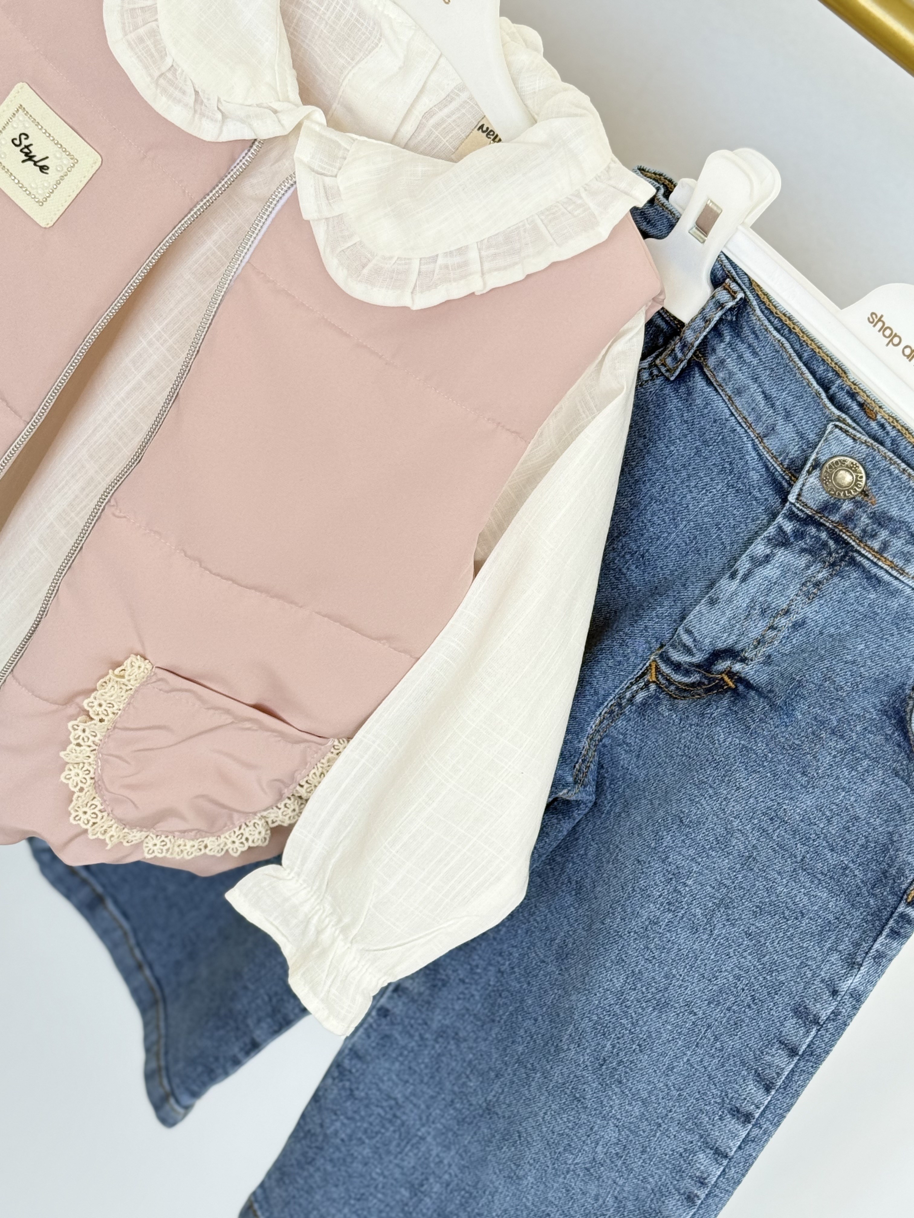 Fisto Detay Yelekli 3 lü Takım -Pudra(2-5yaş)