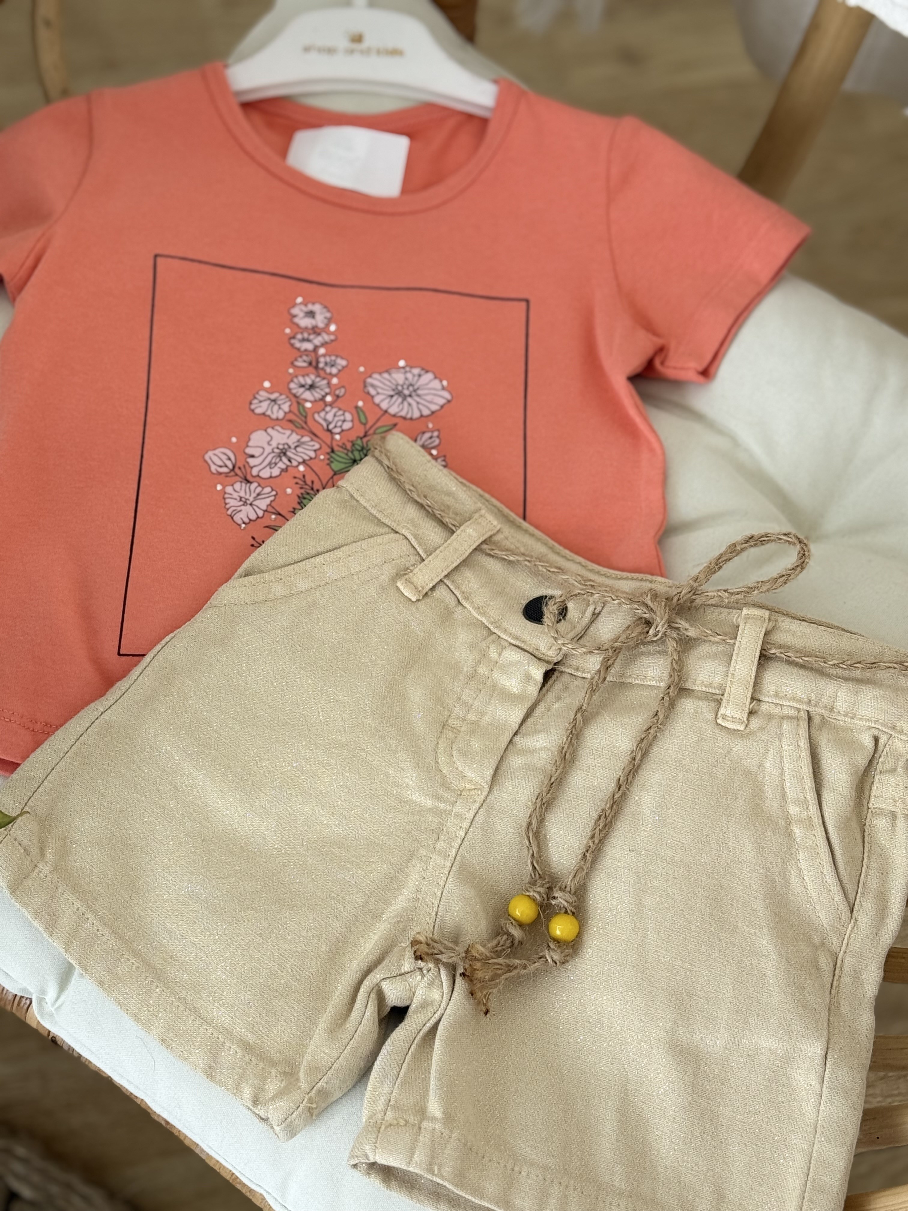 Flowers Şortlu Takım - Somon (2yaş-5yaş)