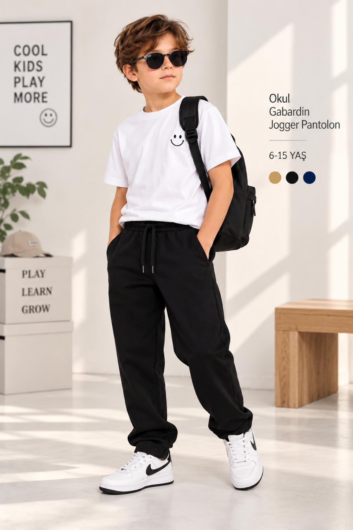 Gabardin Jogger Pantolon-Siyah (5-15 yaş aralığı)