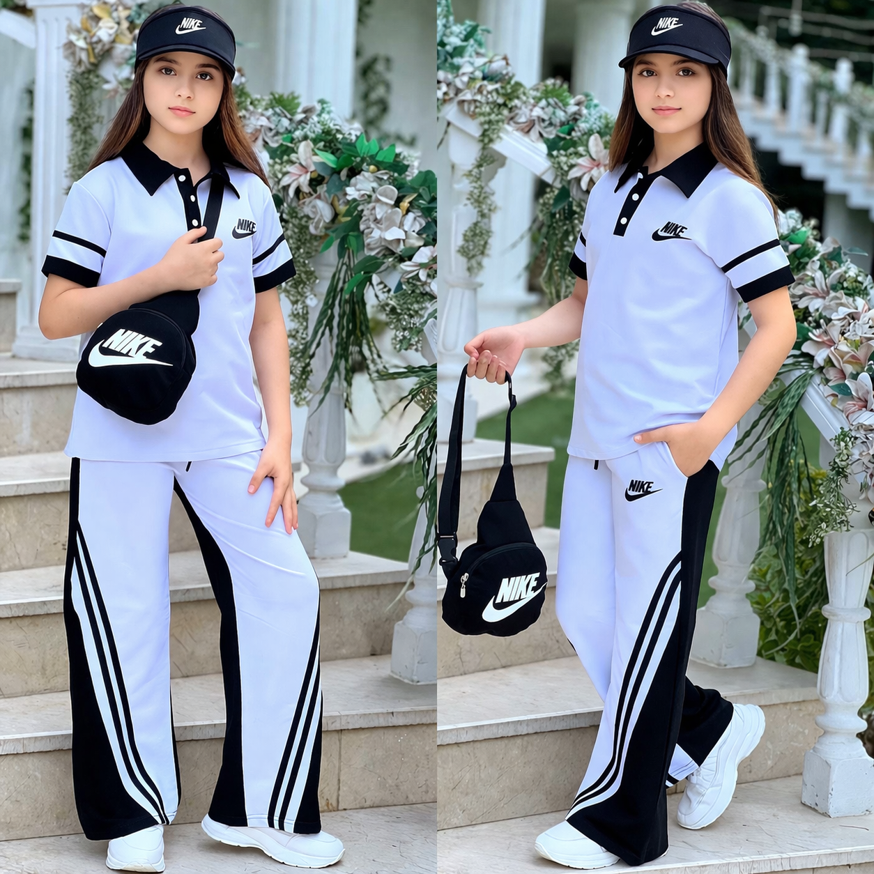 Golf Şapkalı Çantalı 4 lü Takım - Beyaz (4-14yaş)