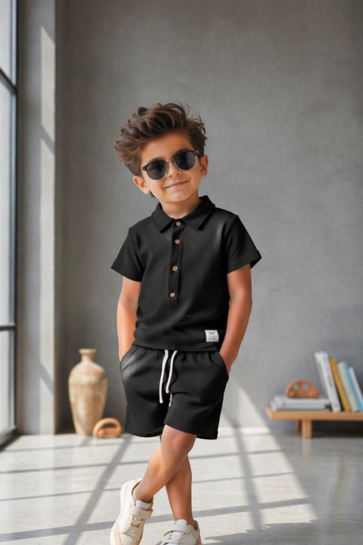 Gömlekli Şortlu Takım - Siyah (2-10Yaş)