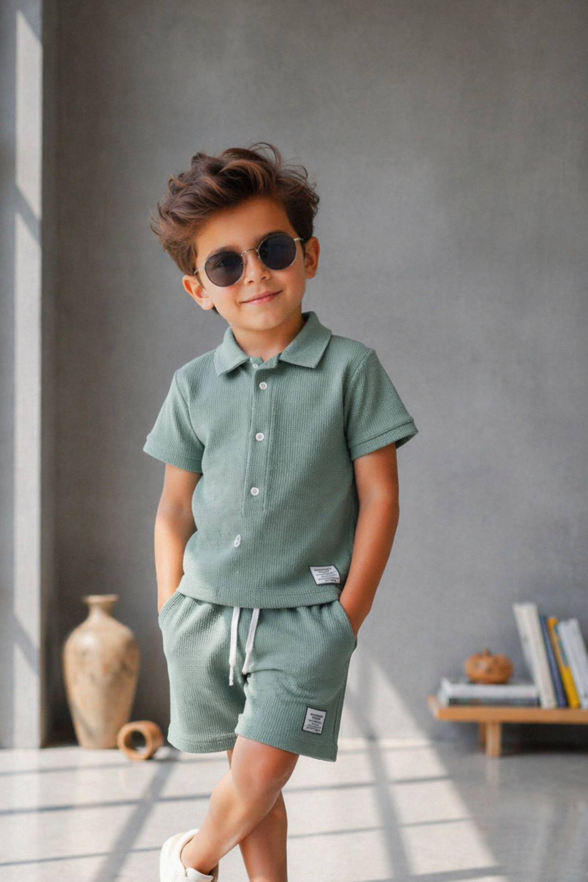 Gömlekli Şortlu Takım - Yeşil (2-10Yaş)