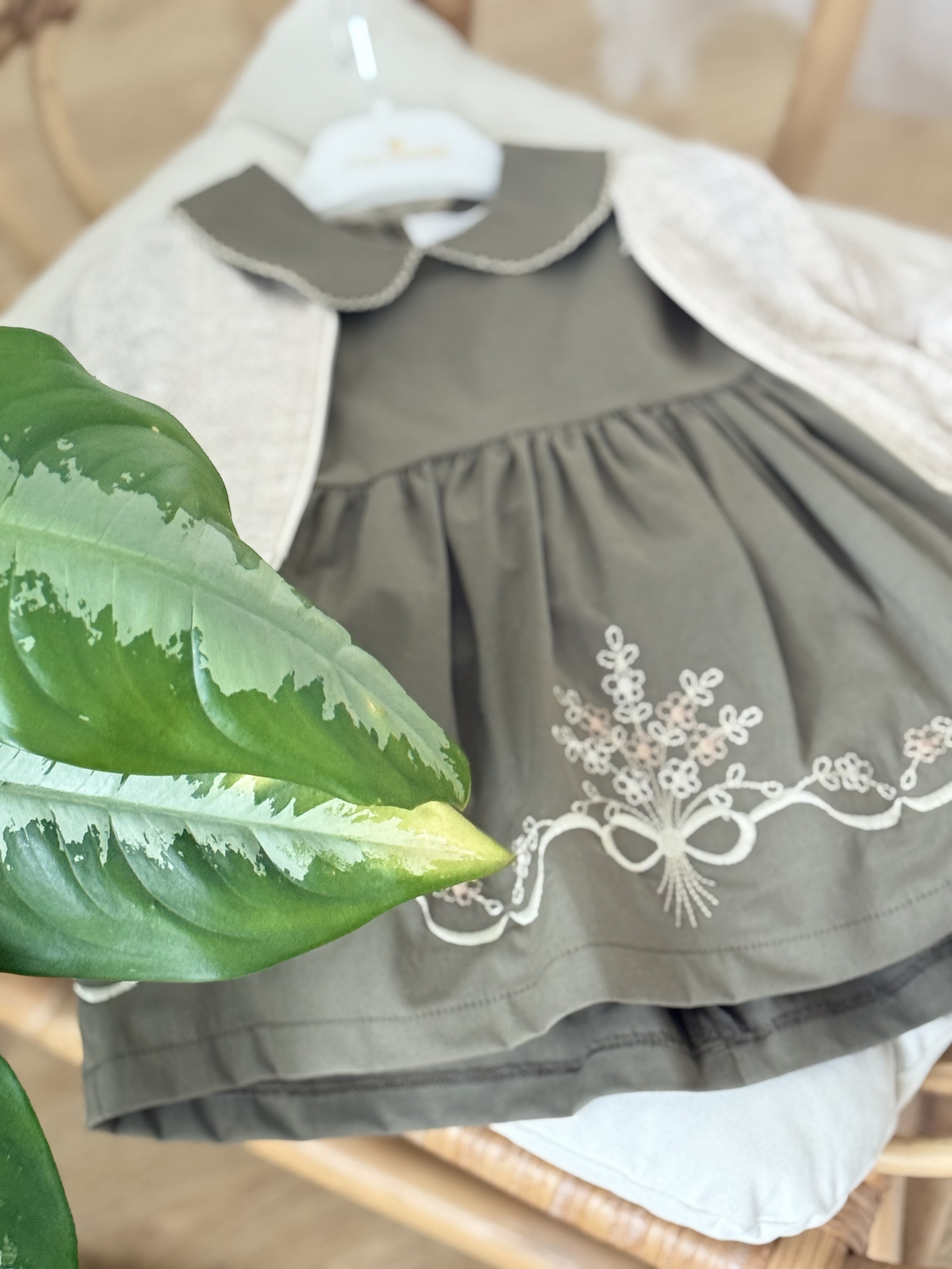 Nora Hırkalı Kaneviçe Detay Elbise - Haki (9ay-36ay)