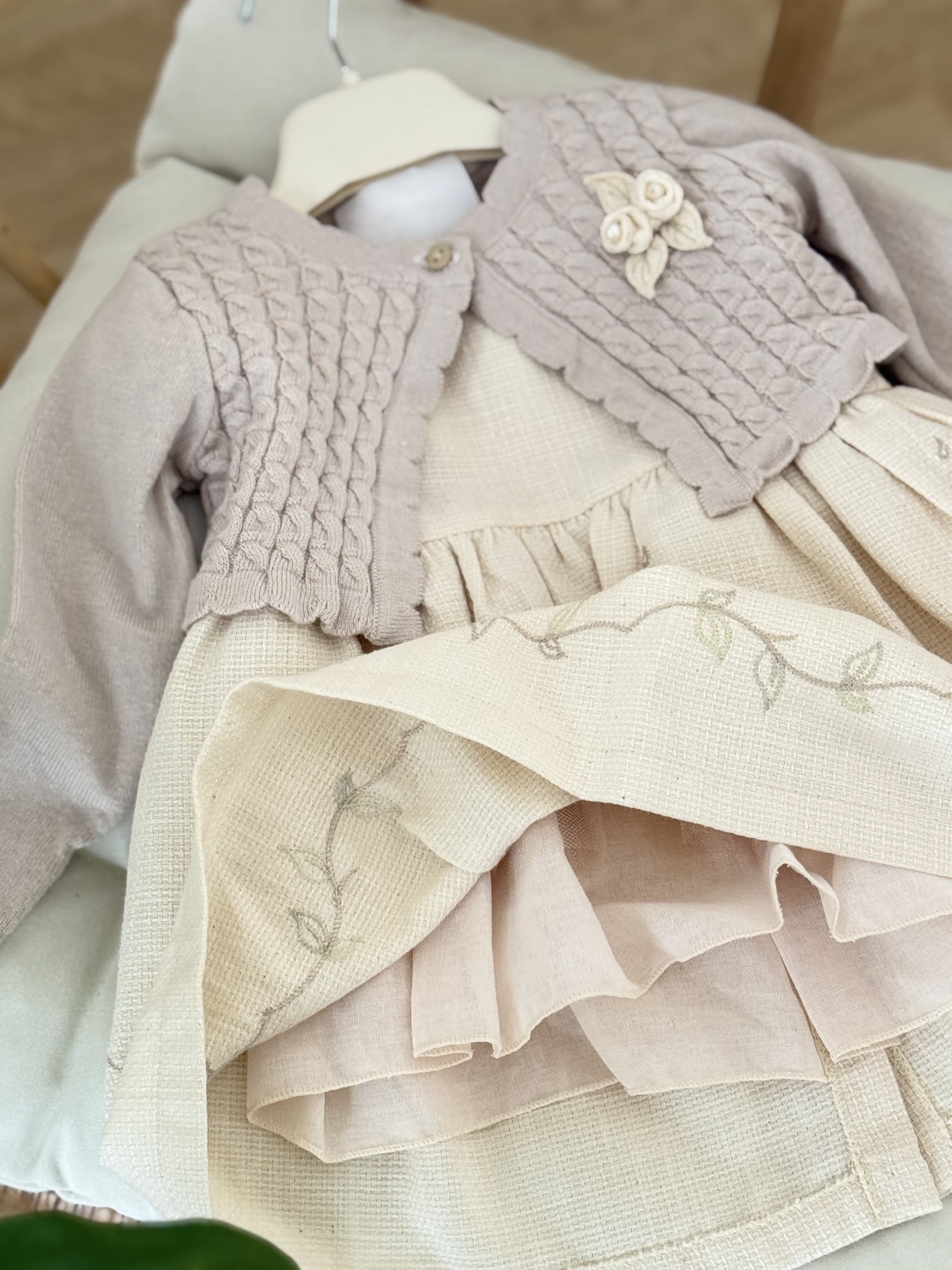 İris İnci Detay Hırkalı Elbise - Bej (6ay-36ay)