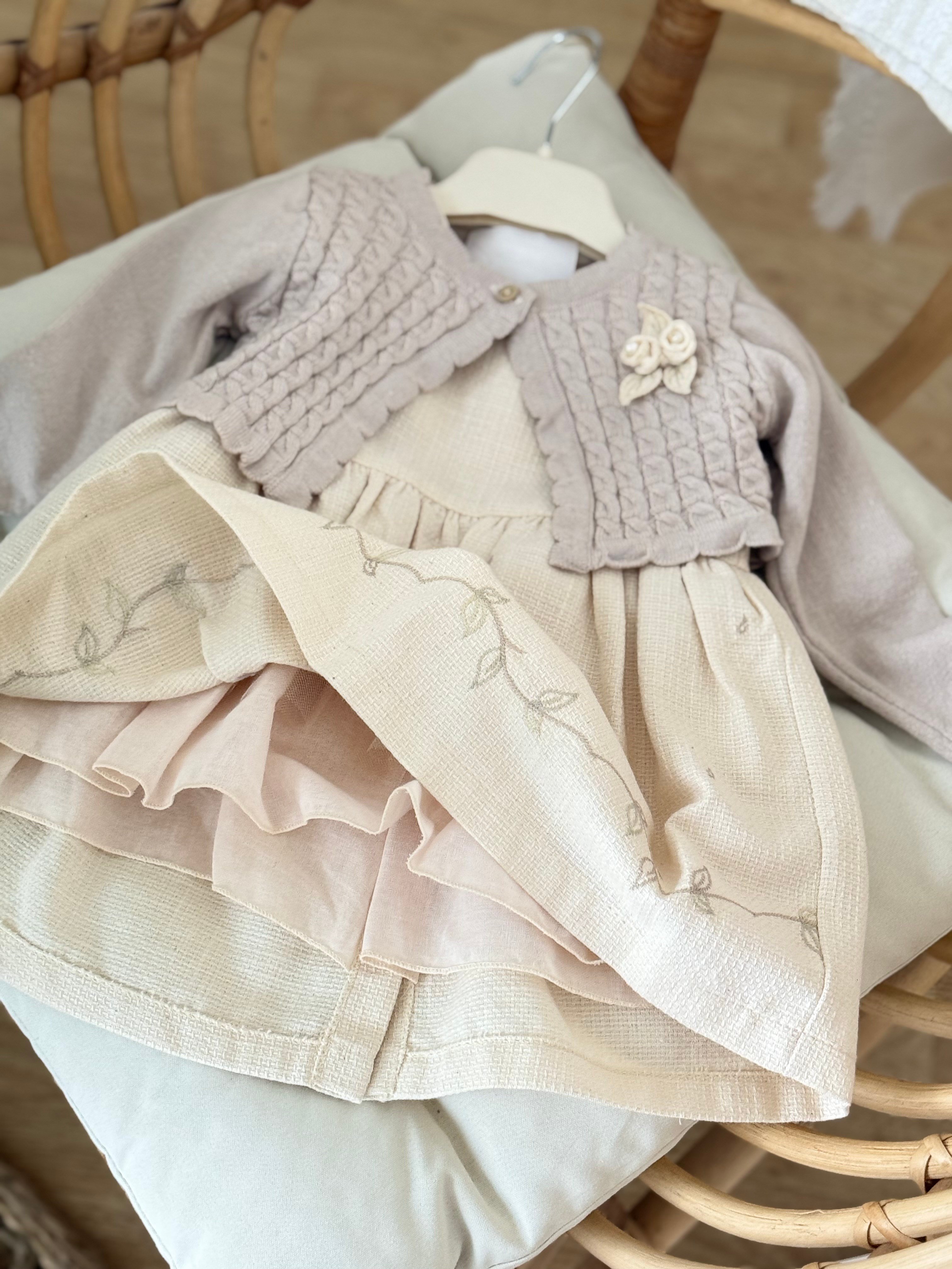 İris İnci Detay Hırkalı Elbise - Bej (6ay-36ay)