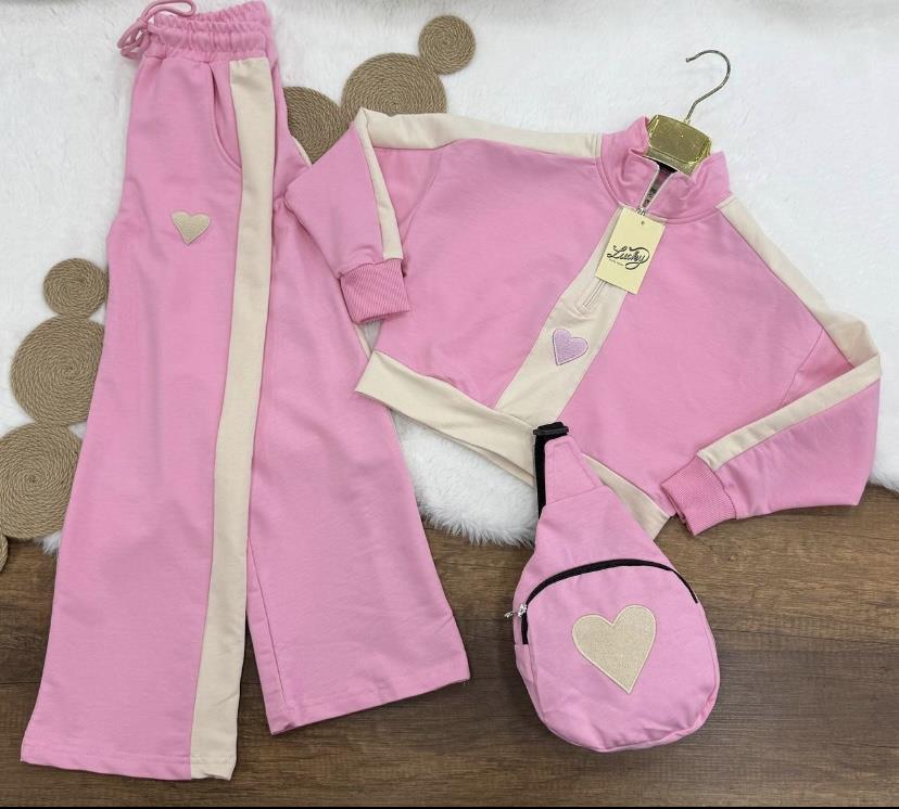 Kalp Detay Çantalı Takım-Pembe  (4-16 yaş)