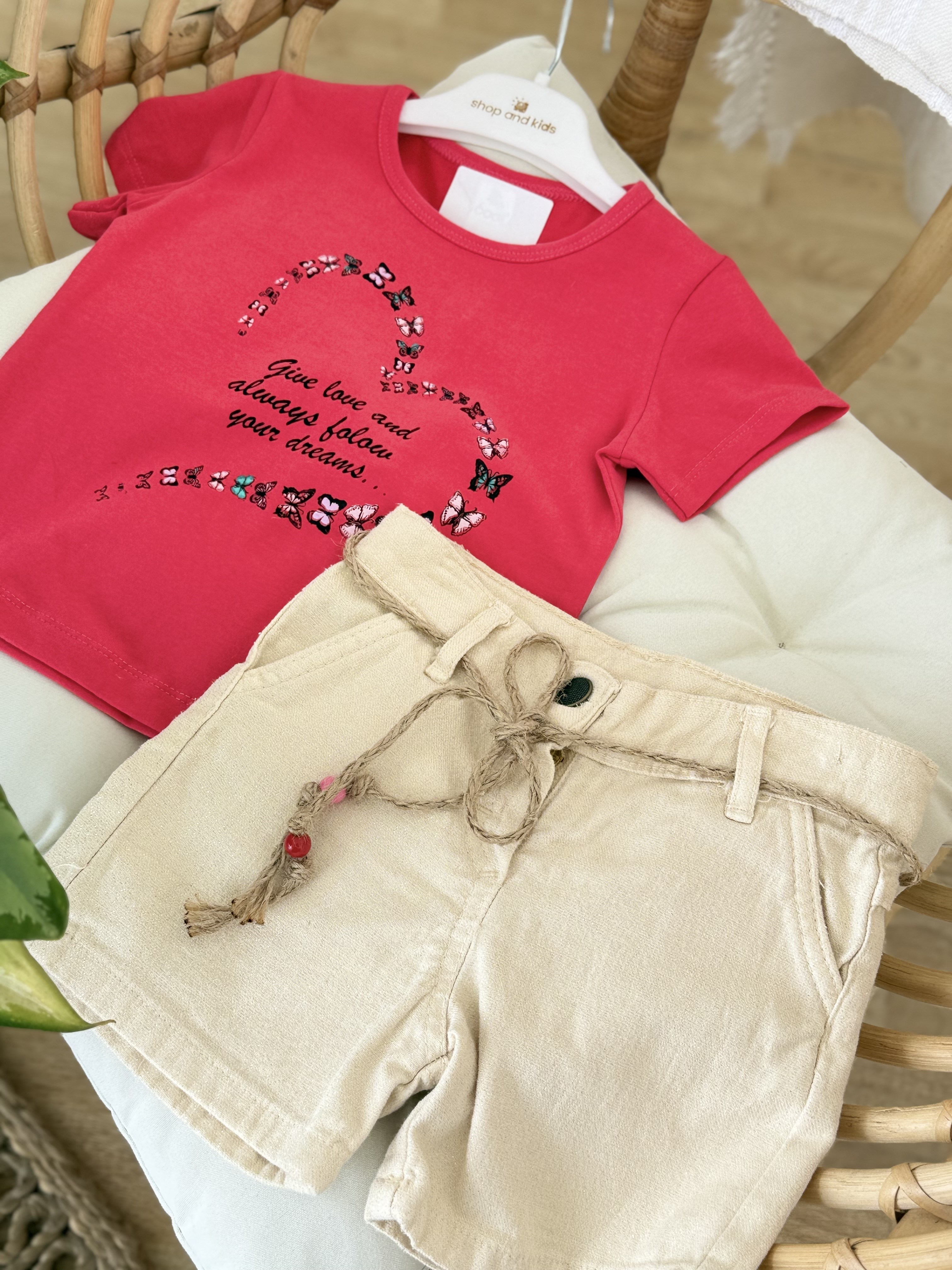 Butterfly Şortlu Takım - Nar Çiçeği 2yaş-5yaş)