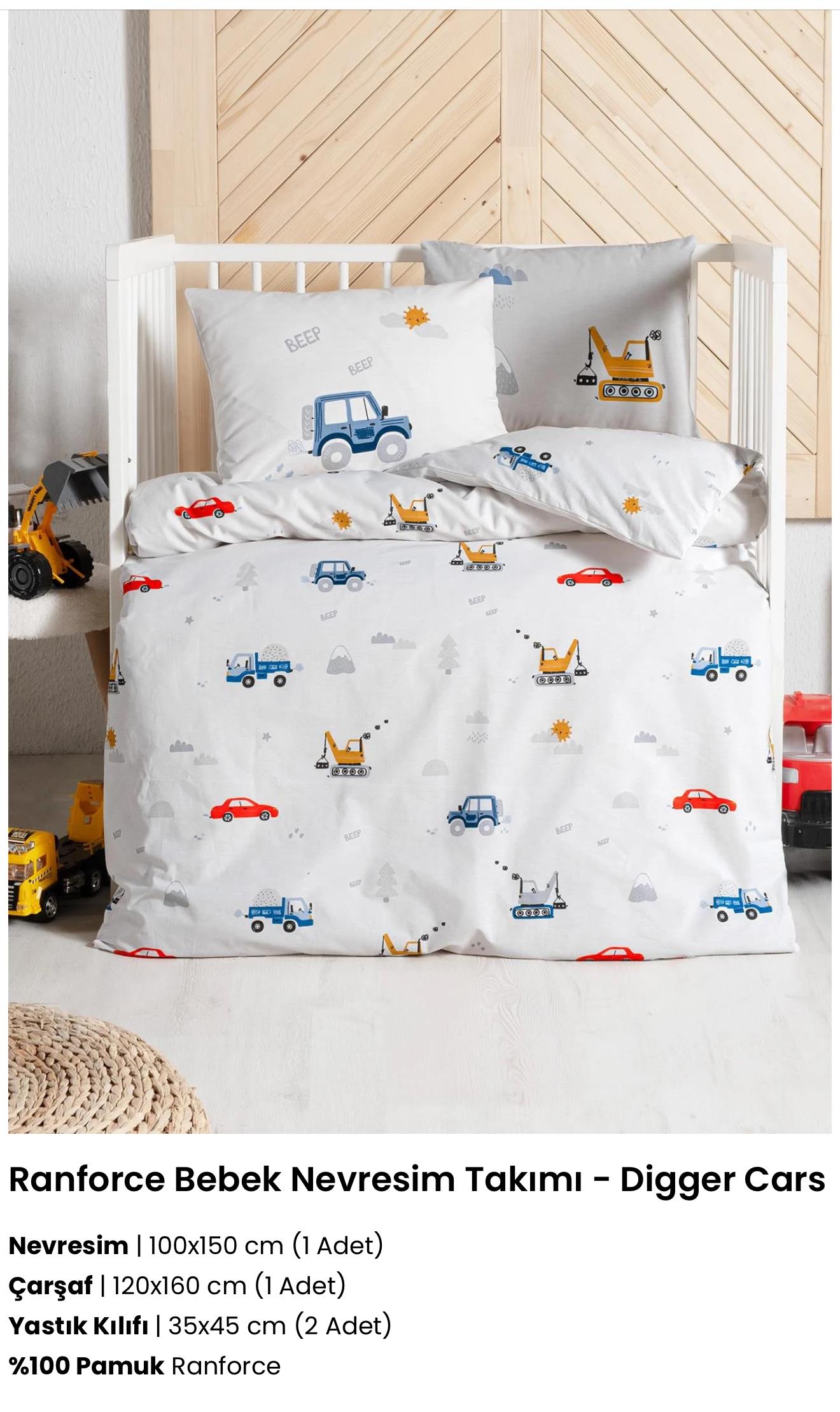 Kanz Digger Cars Ranforce Bebek Nevresim Takımı 