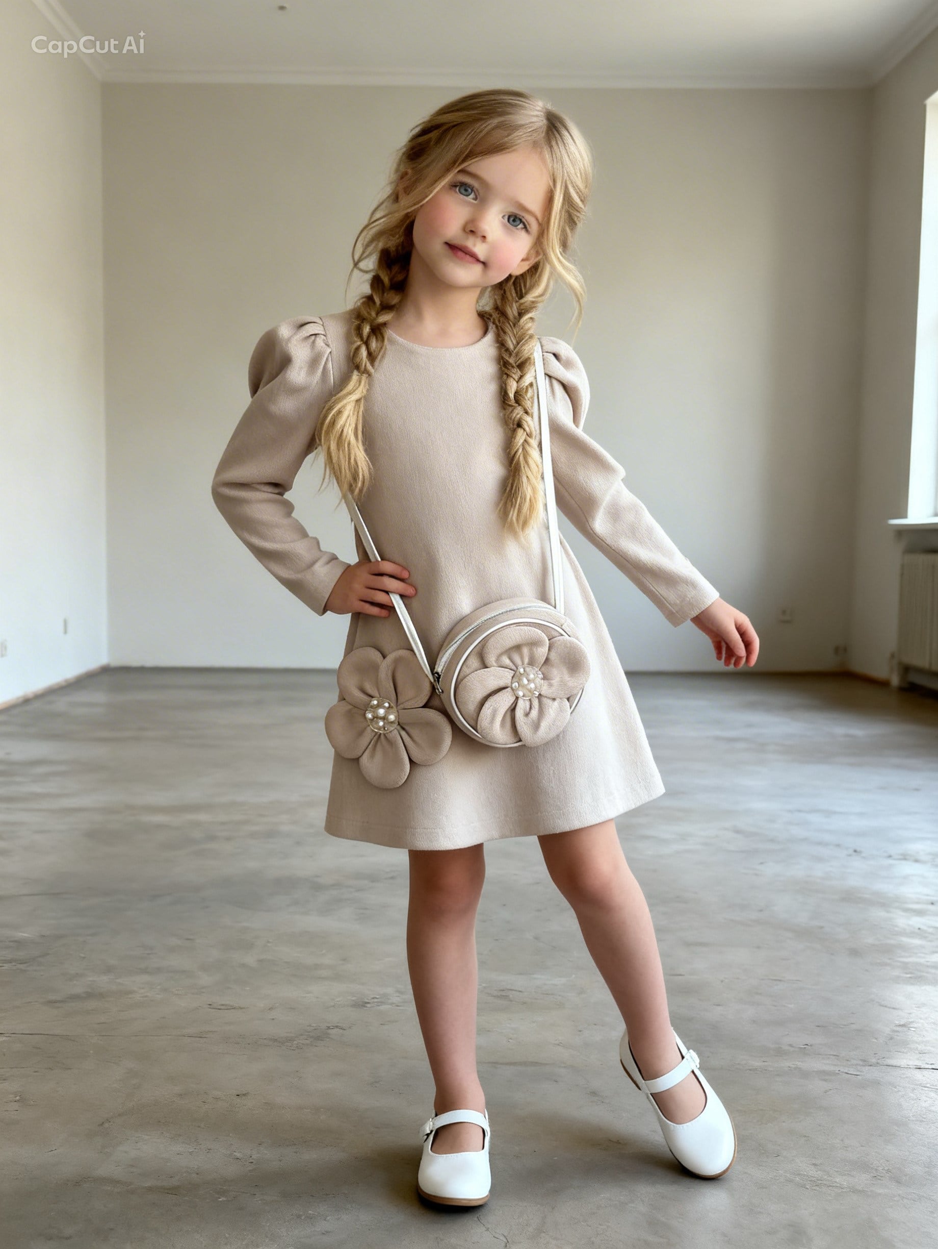 Luxe Pearl Çantalı Elbise-Krem (4yaş-7yaş)