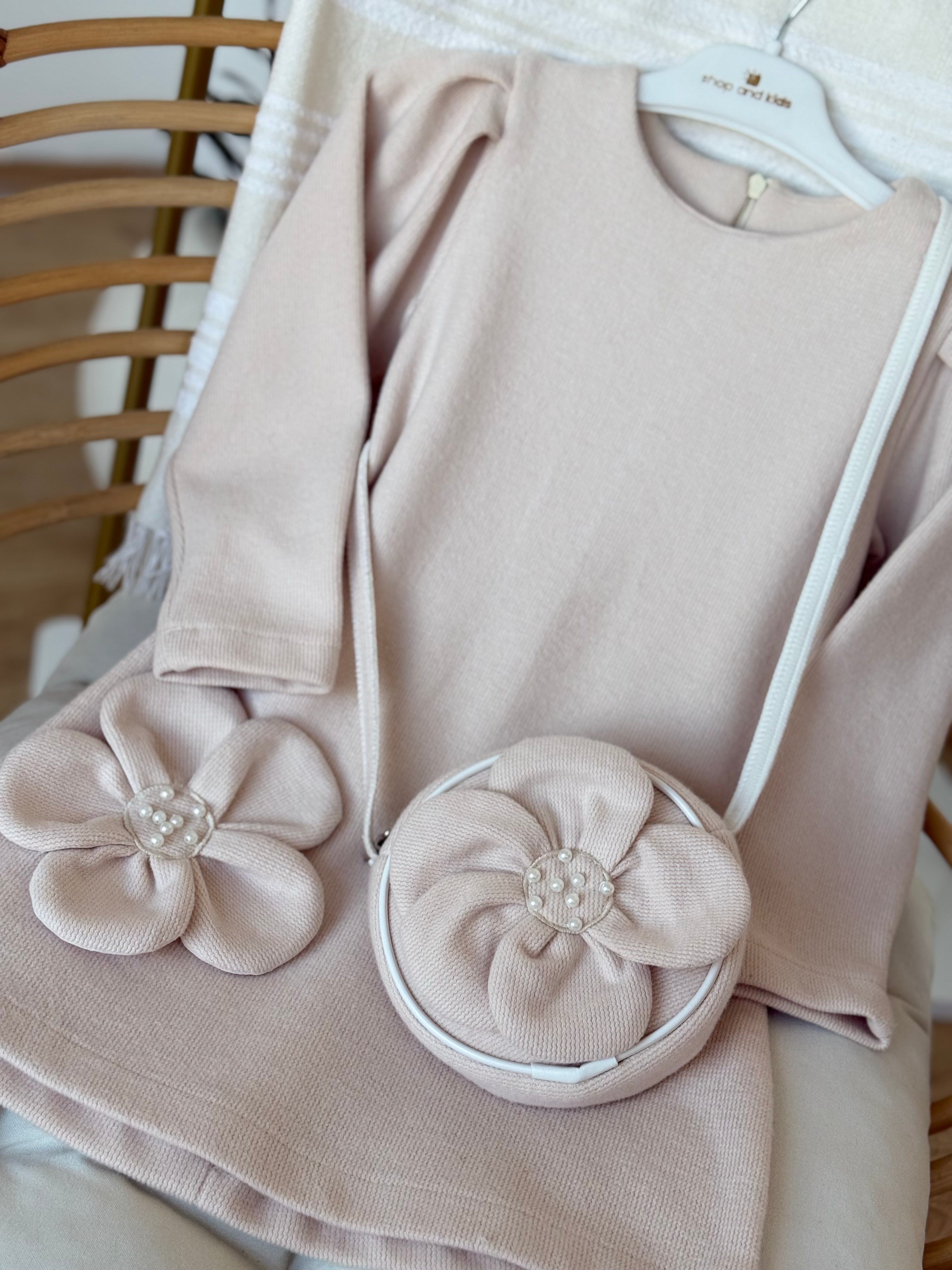 Luxe Pearl Çantalı Elbise-Krem (4yaş-7yaş)