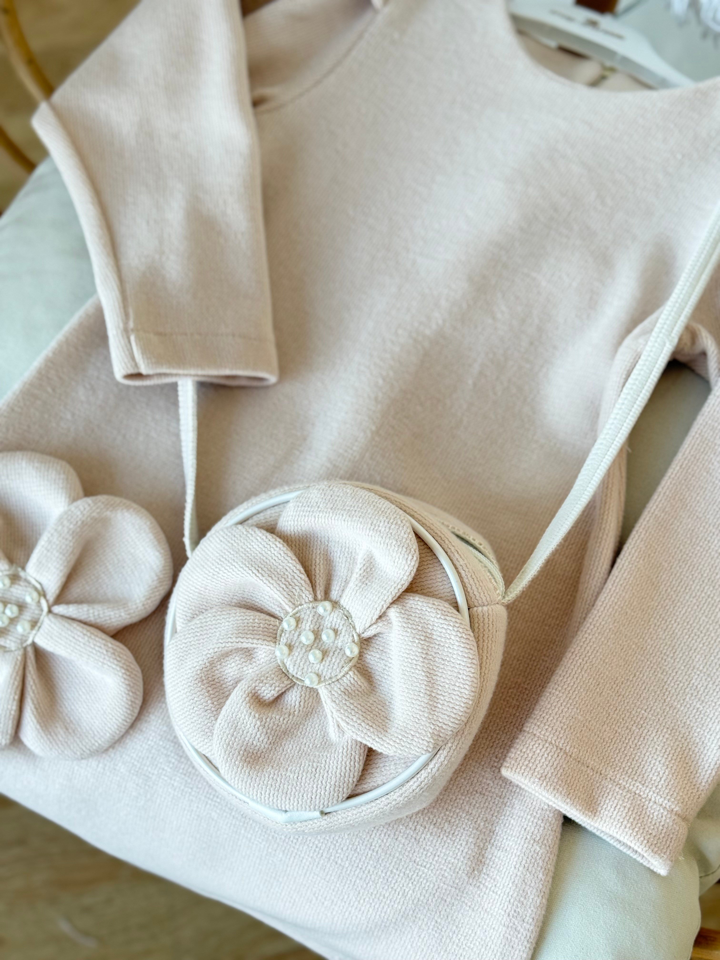 Luxe Pearl Çantalı Elbise-Krem (4yaş-7yaş)