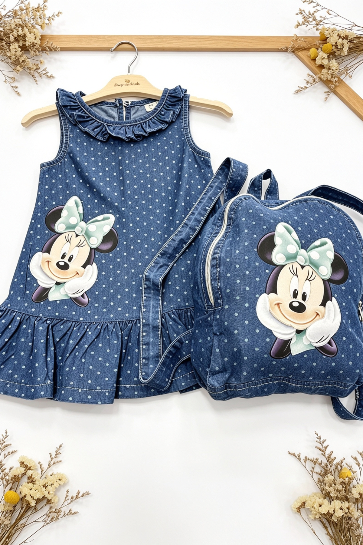 Minnie Çantalı  Elbise Mavi -(2-9 yaş)
