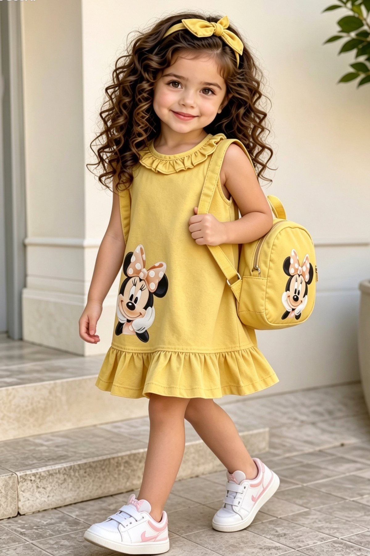 Minnie Çantalı  Elbise Sarı -(2-9yaş)