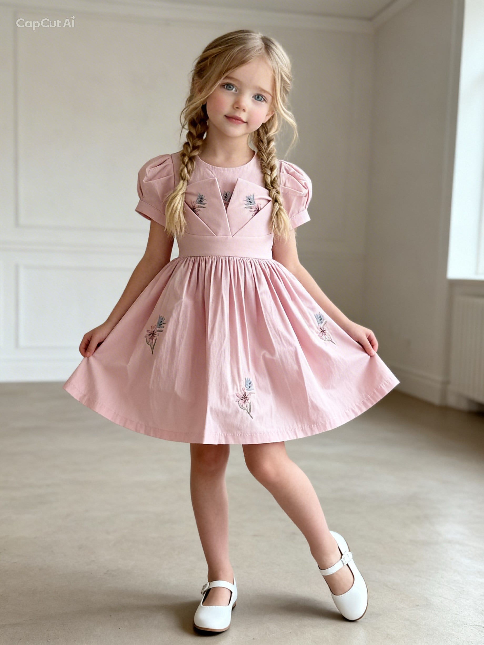 Olivia Astarlı  Elbise - Pudra (4yaş-8 yaş)