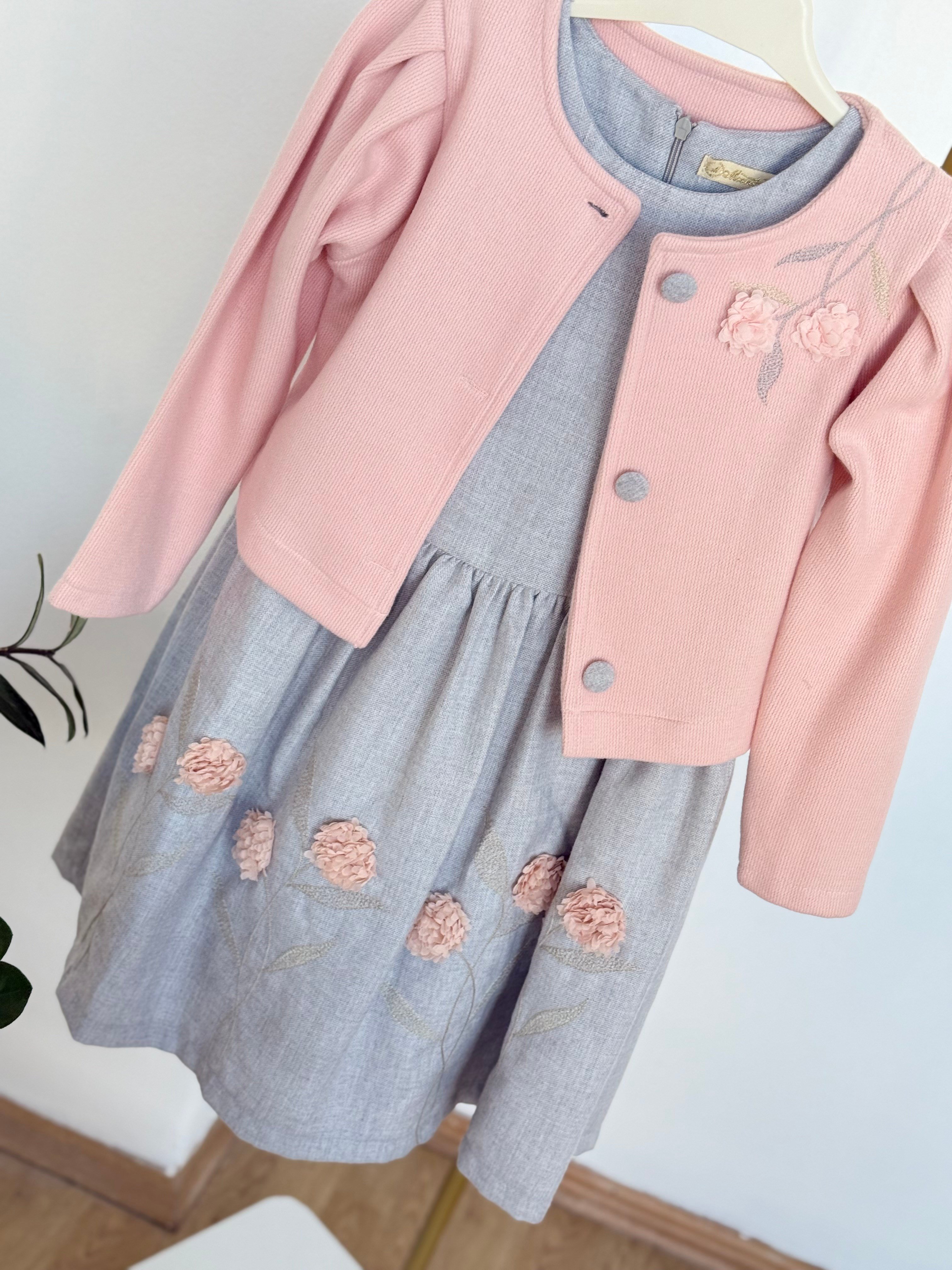 Pınk Daisy Ceketli Elbise -Pudra(5-8yaş)