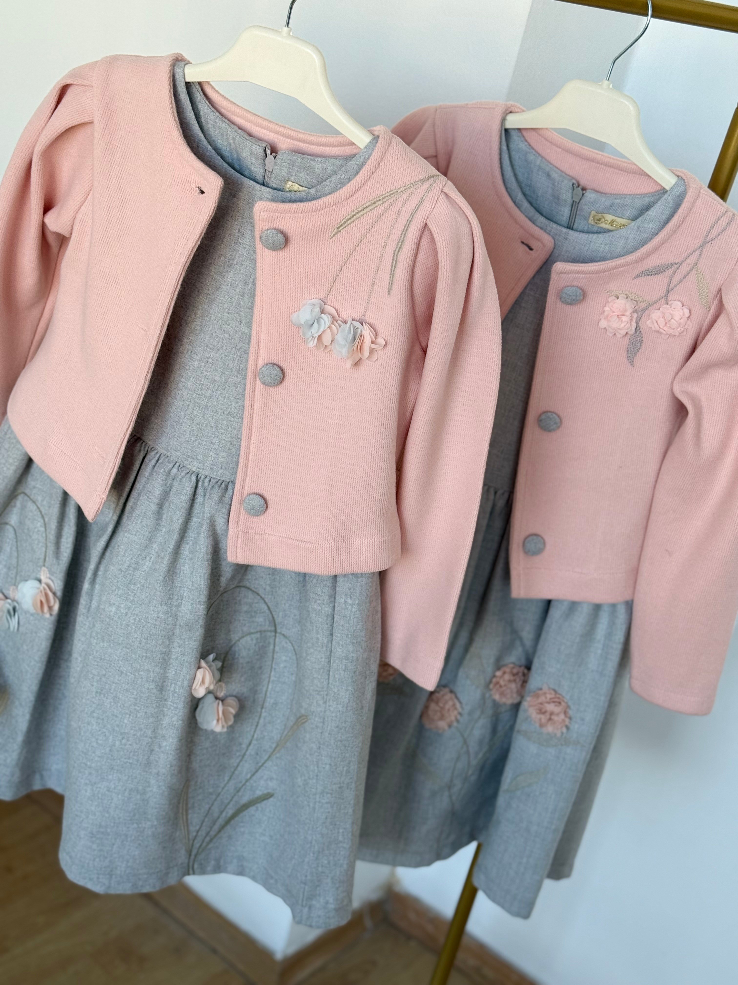 Pınk Daisy Ceketli Elbise -Pudra(5-8yaş)