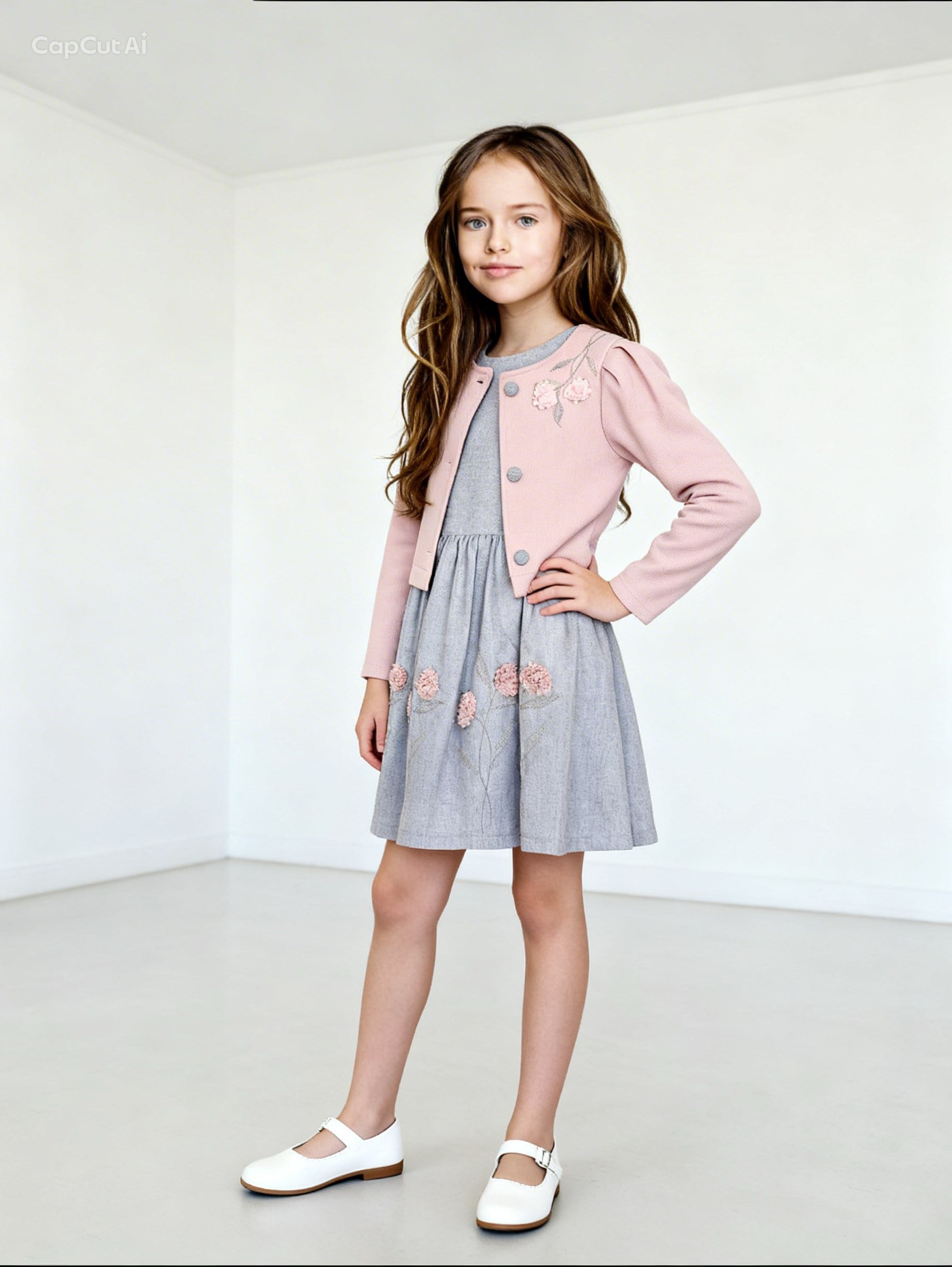 Pınk Daisy Ceketli Elbise -Pudra(5-8yaş)