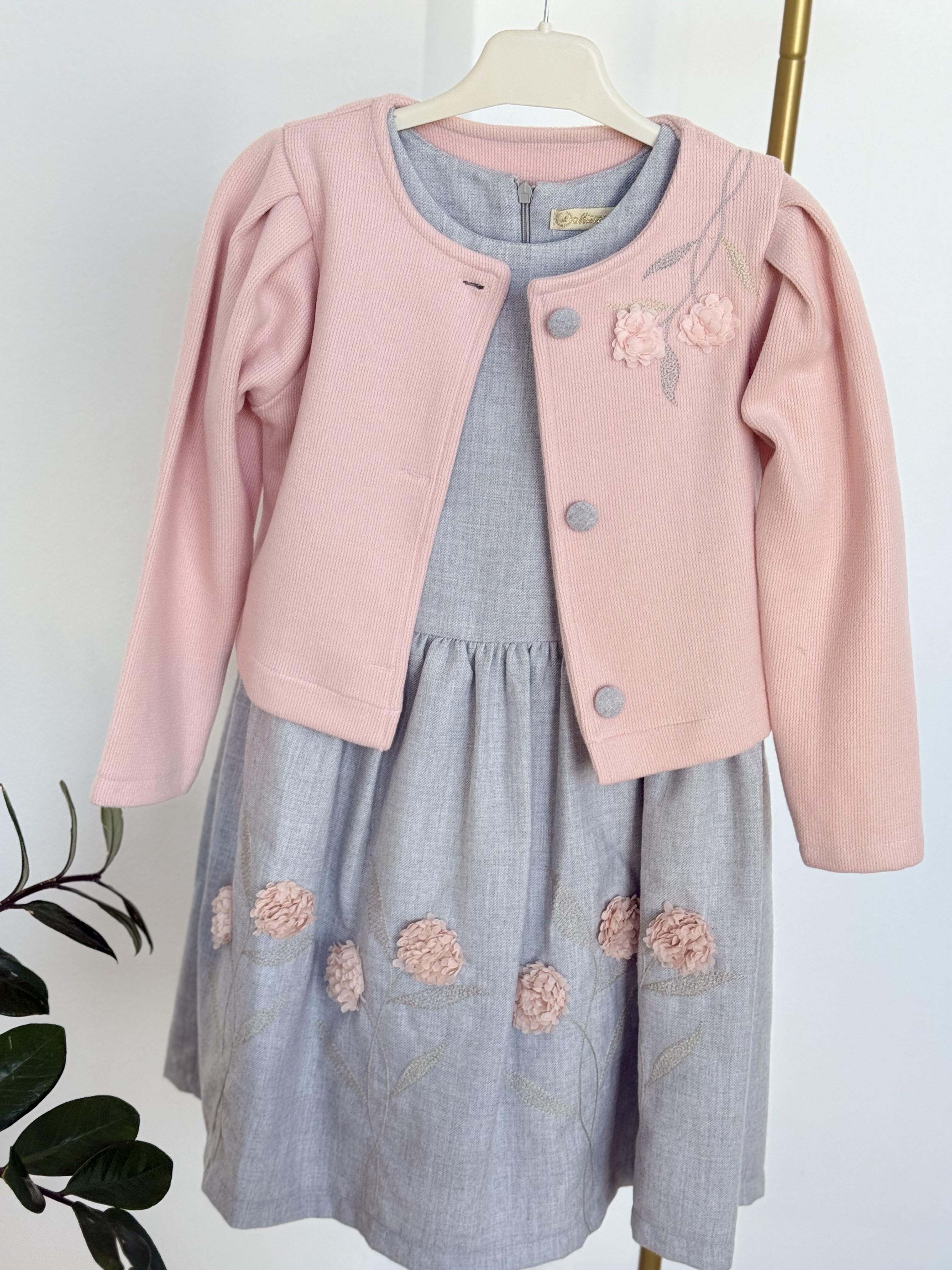 Pınk Daisy Ceketli Elbise -Pudra(5-8yaş)