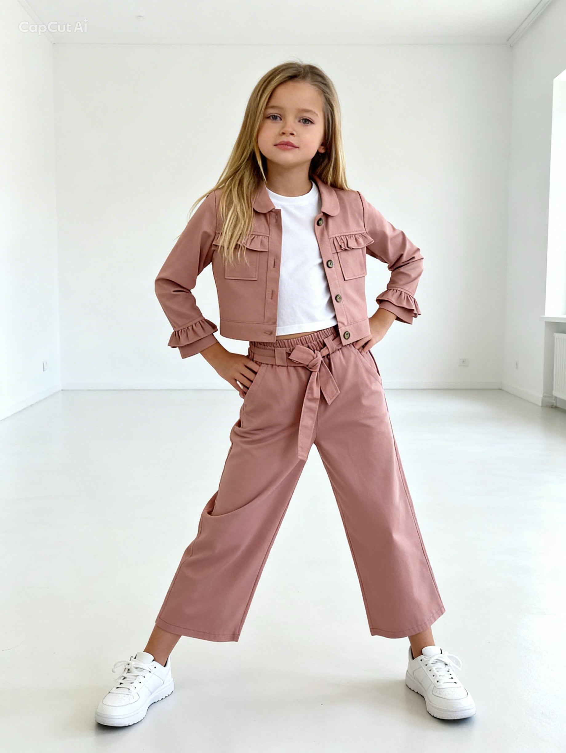 Rosa Gabardin 3Lü Takım -Gül Kurusu(5-10yaş)