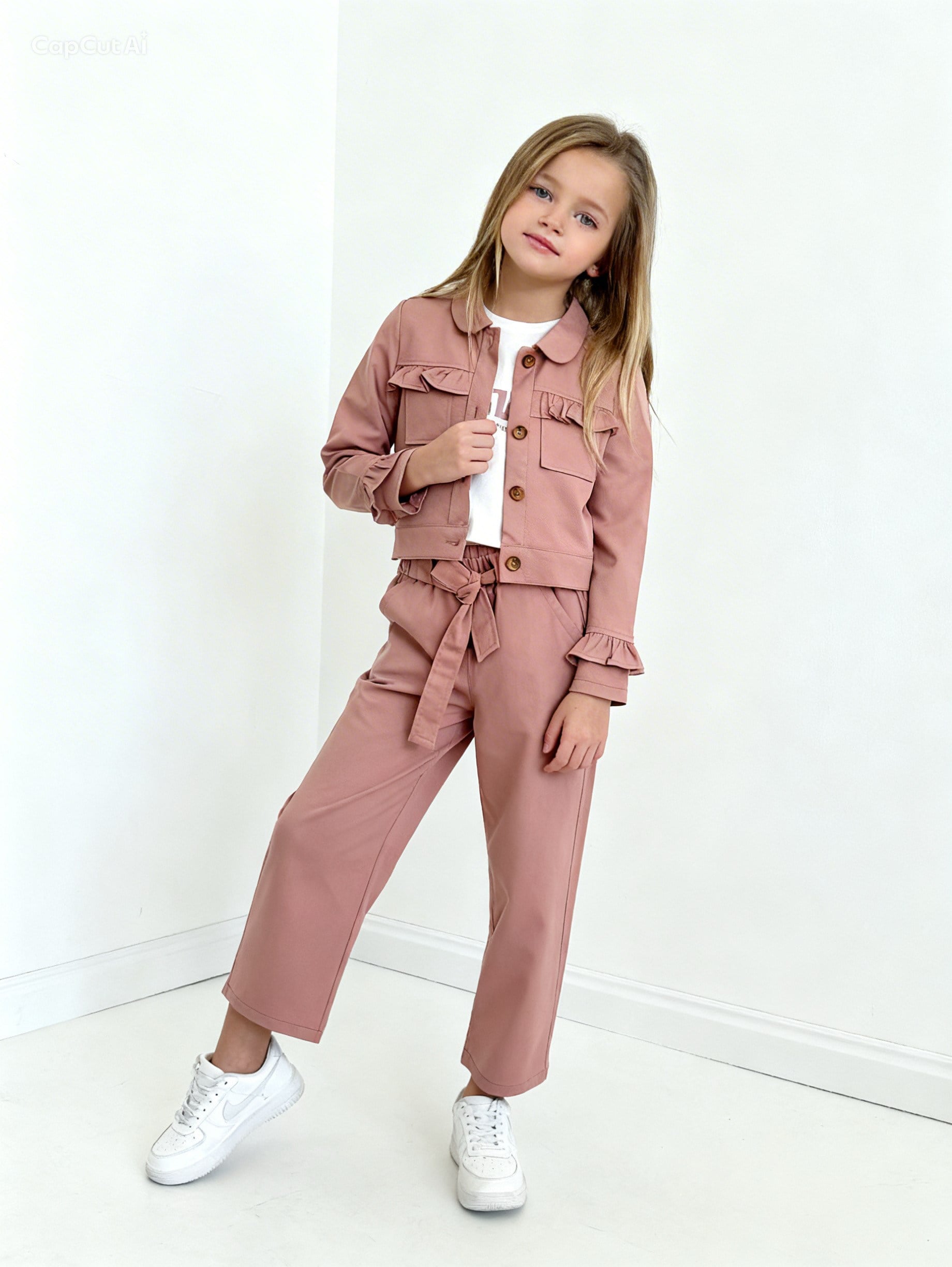 Rosa Gabardin 3Lü Takım -Gül Kurusu(5-10yaş)