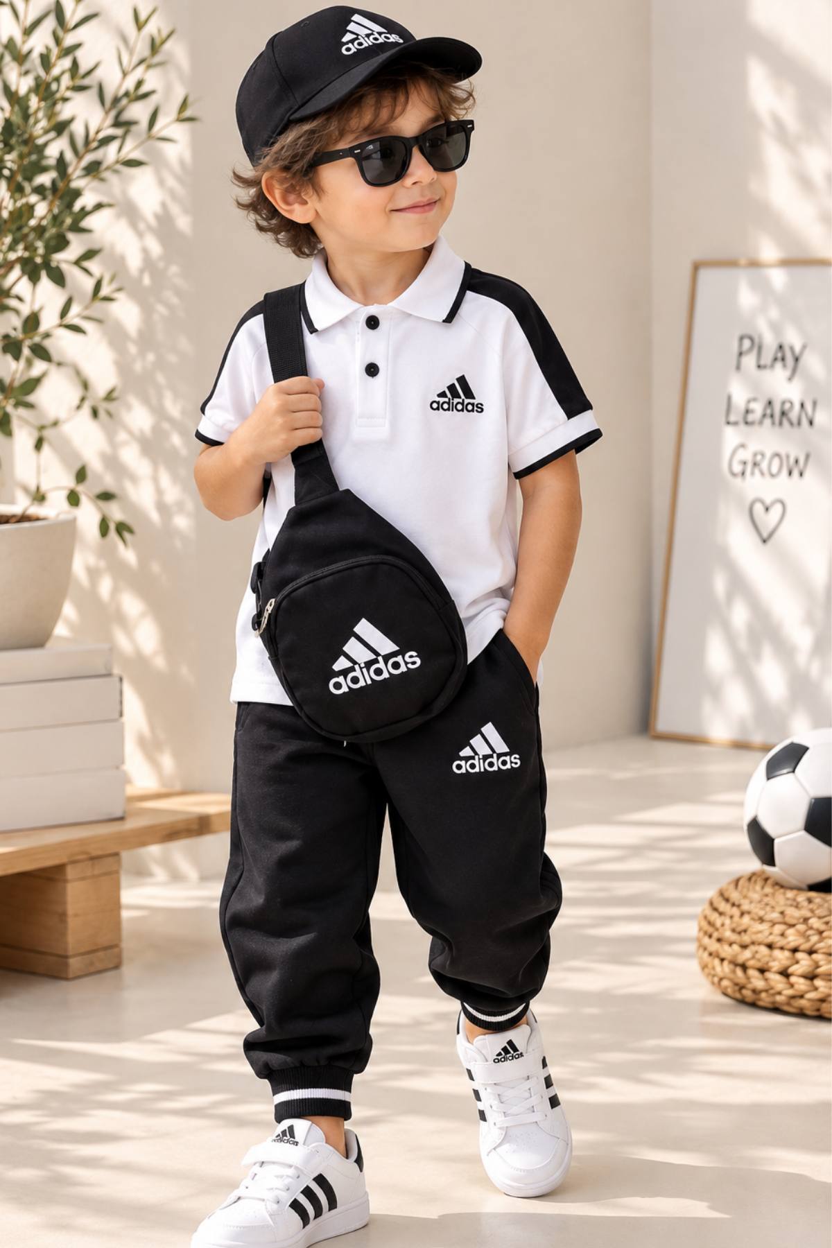 Şapka ve Çantalı Dört Parça Takım-Siyah(3-10)yaş aralığı)