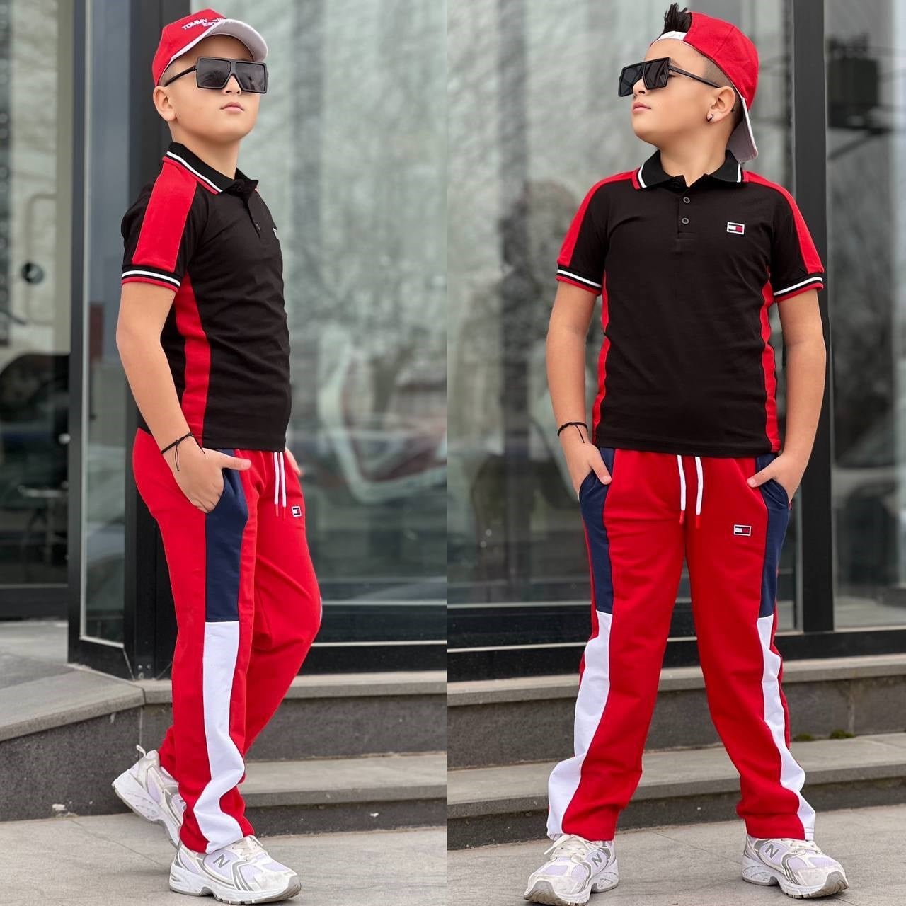 Şapkalı 3 Parça Takım-Siyah Kırmızı(4-16yaş)