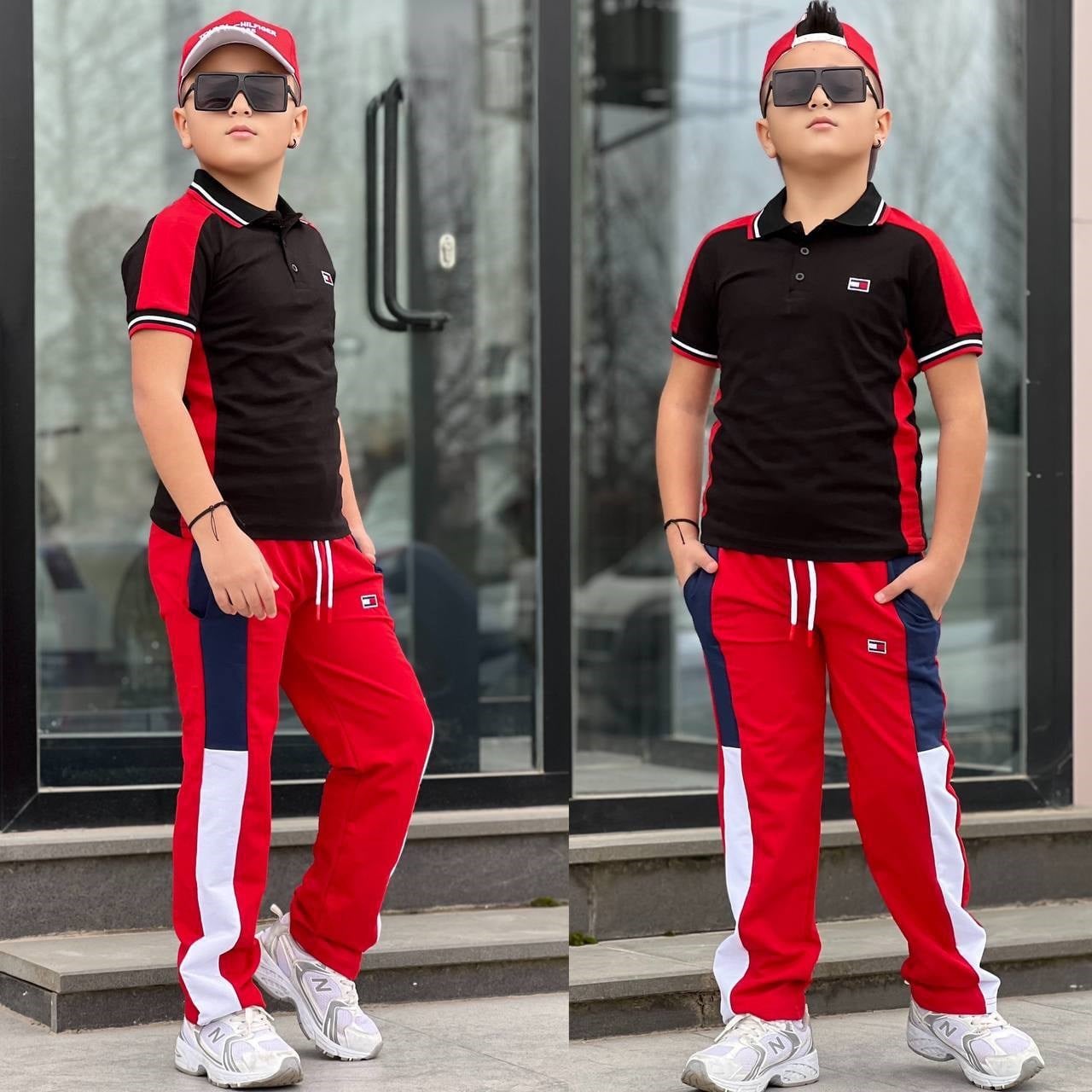 Şapkalı 3 Parça Takım-Siyah Kırmızı(4-16yaş)