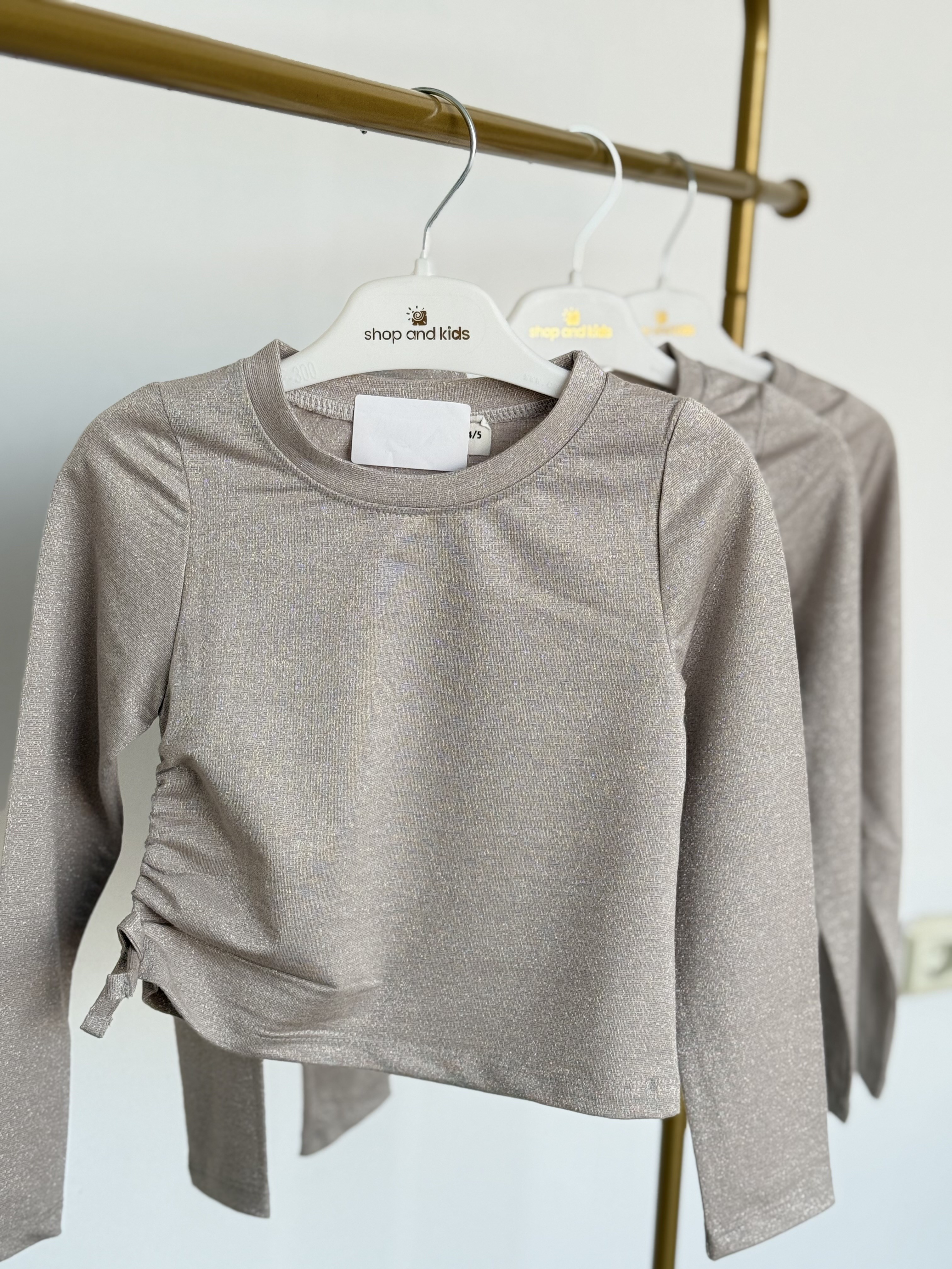 Simli Büzgü Detay Bluz - Gümüş (4-12 yaş aralığı)