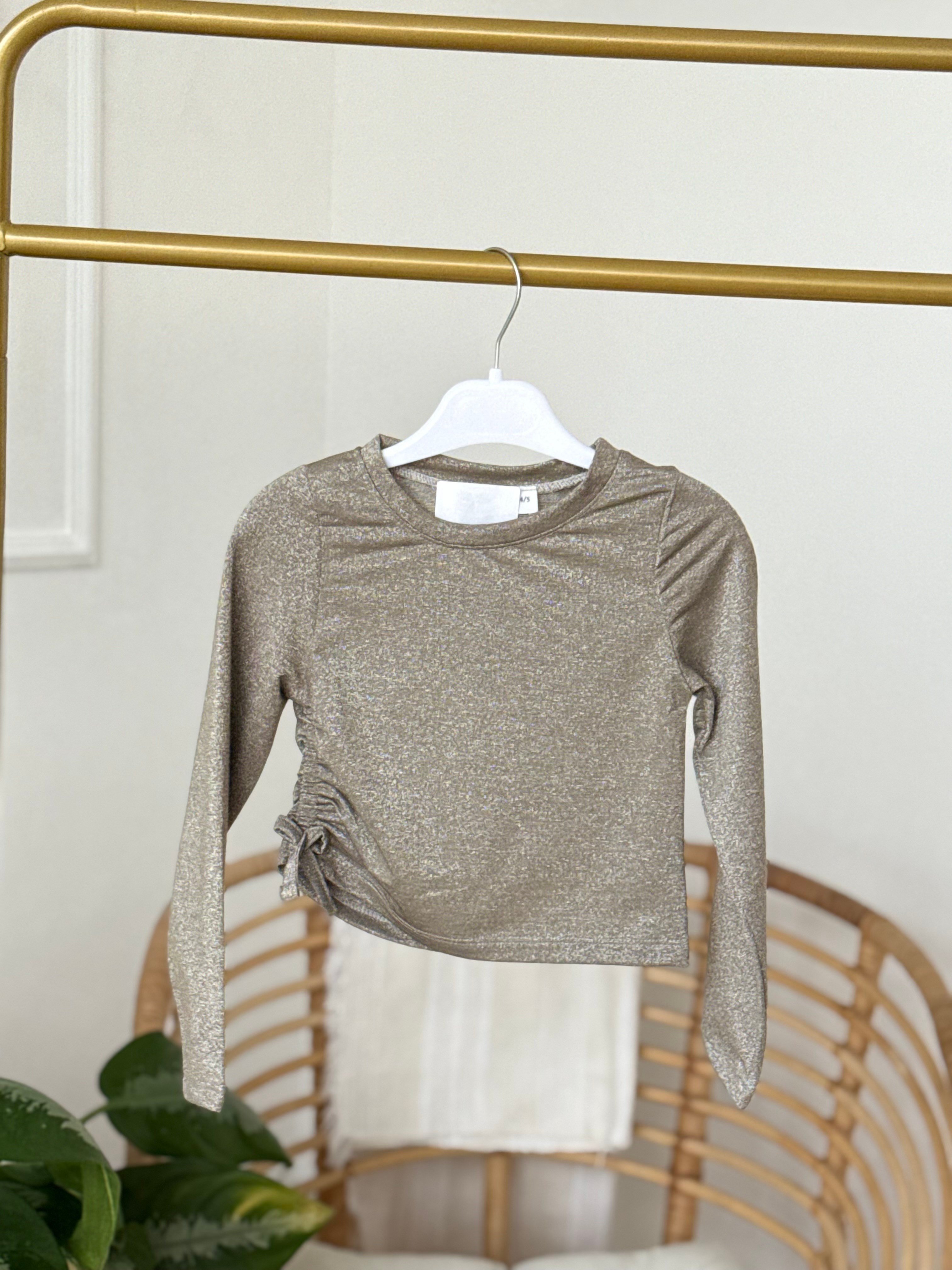 Simli Büzgü Detay Bluz - Haki Bej (4-12 yaş aralığı)