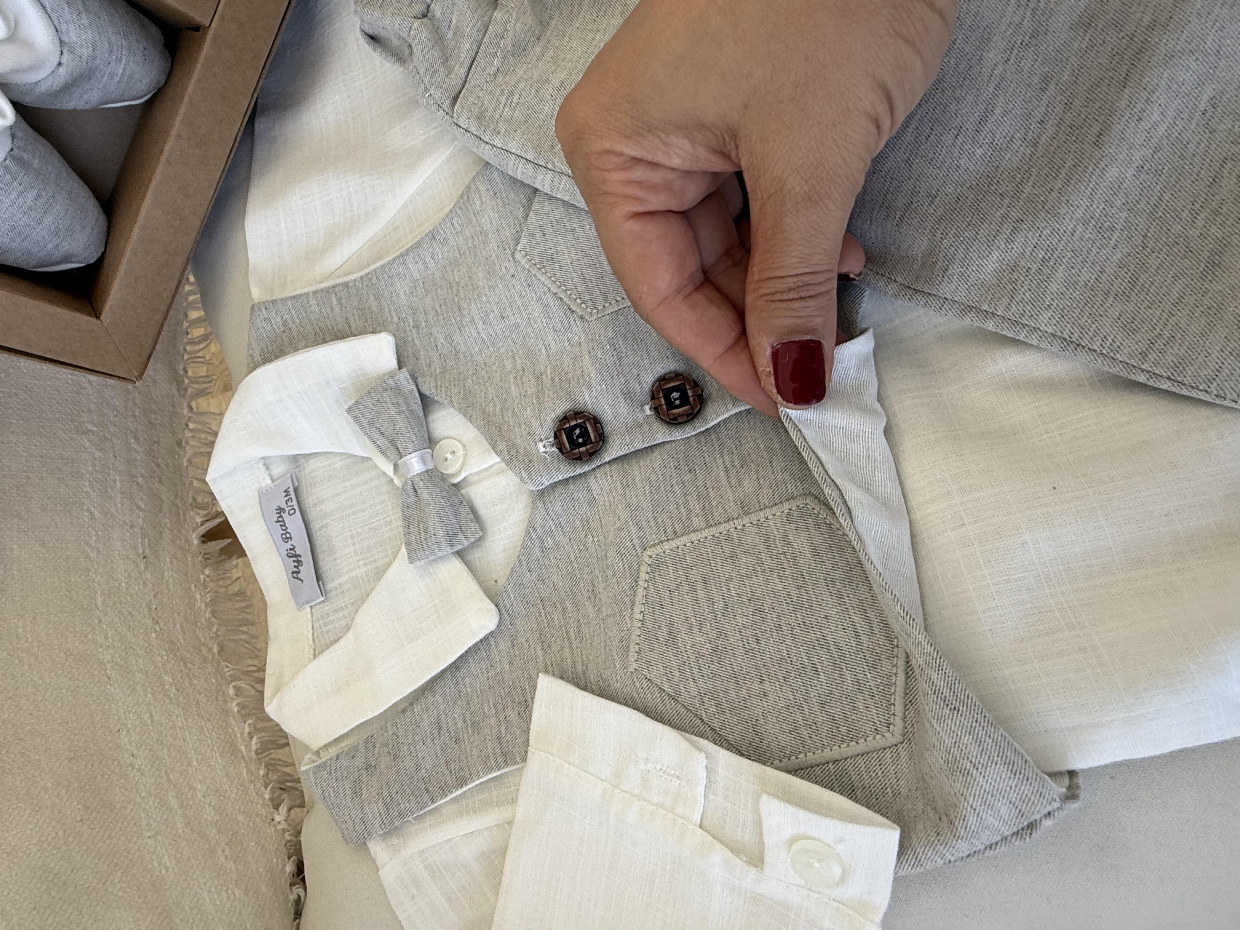 Smokin Takımı Açık Gri Üç Düğmeli (0-3ay)