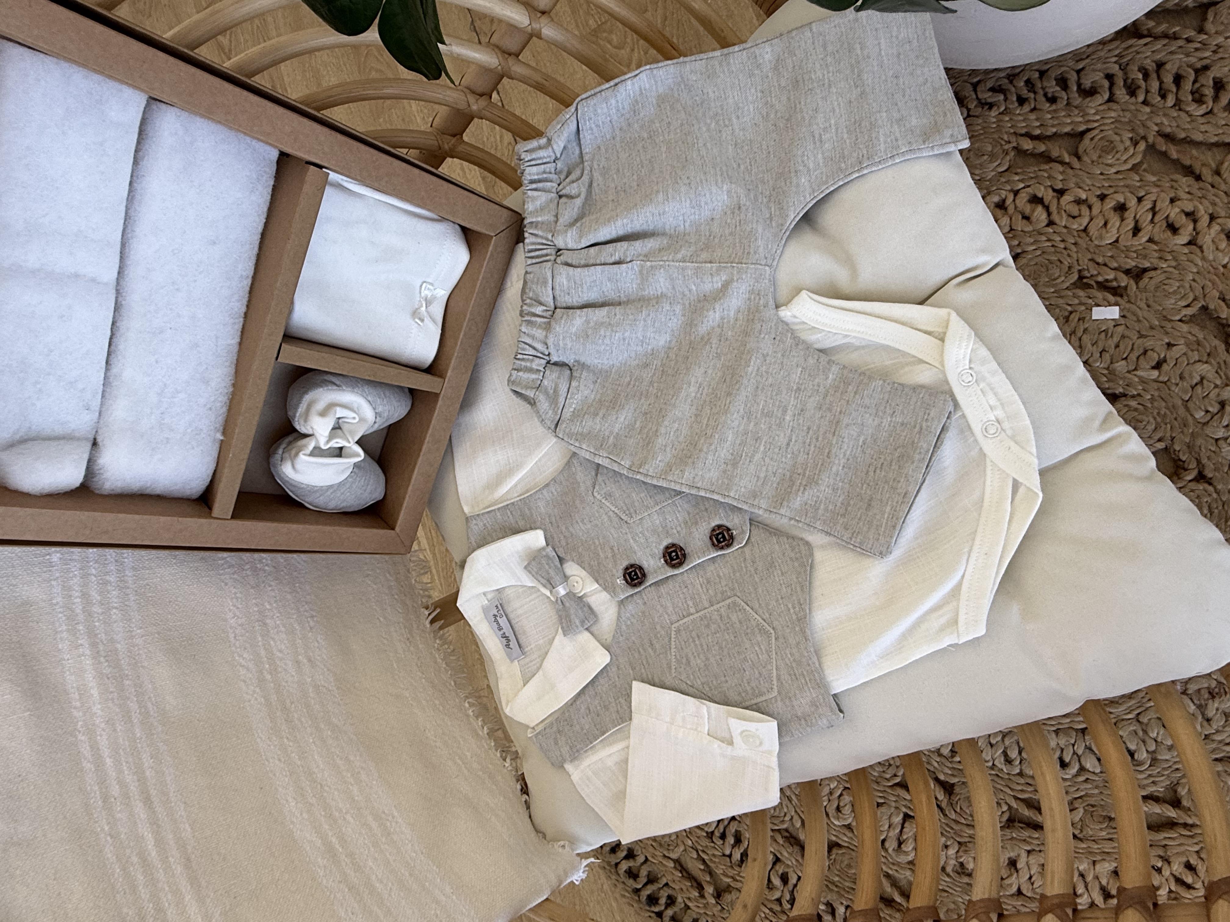 Smokin Takımı Açık Gri Üç Düğmeli (0-3ay)