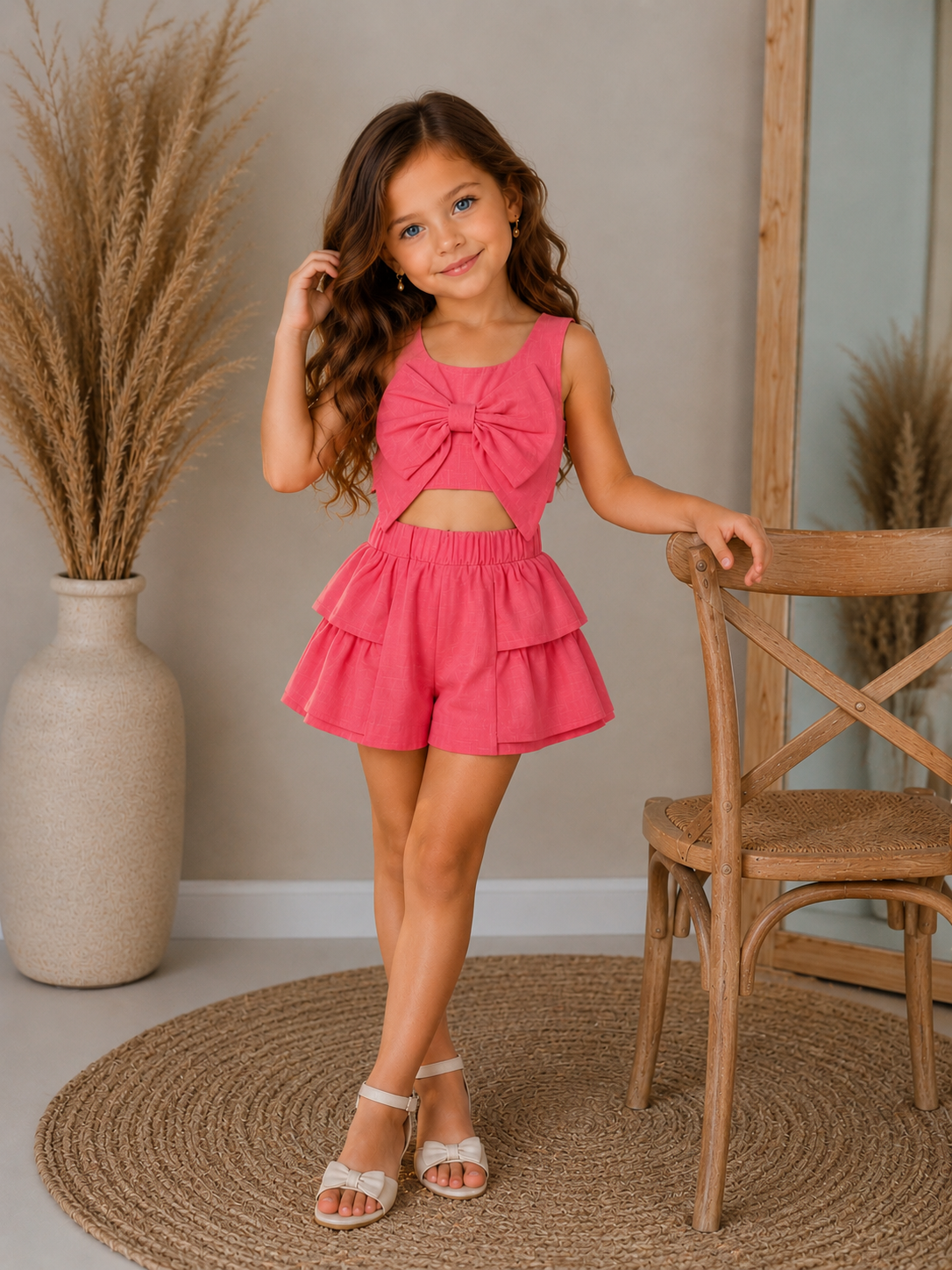 Summer Breeze Keten Şortlu Takım - Pembe (2-8yaş)