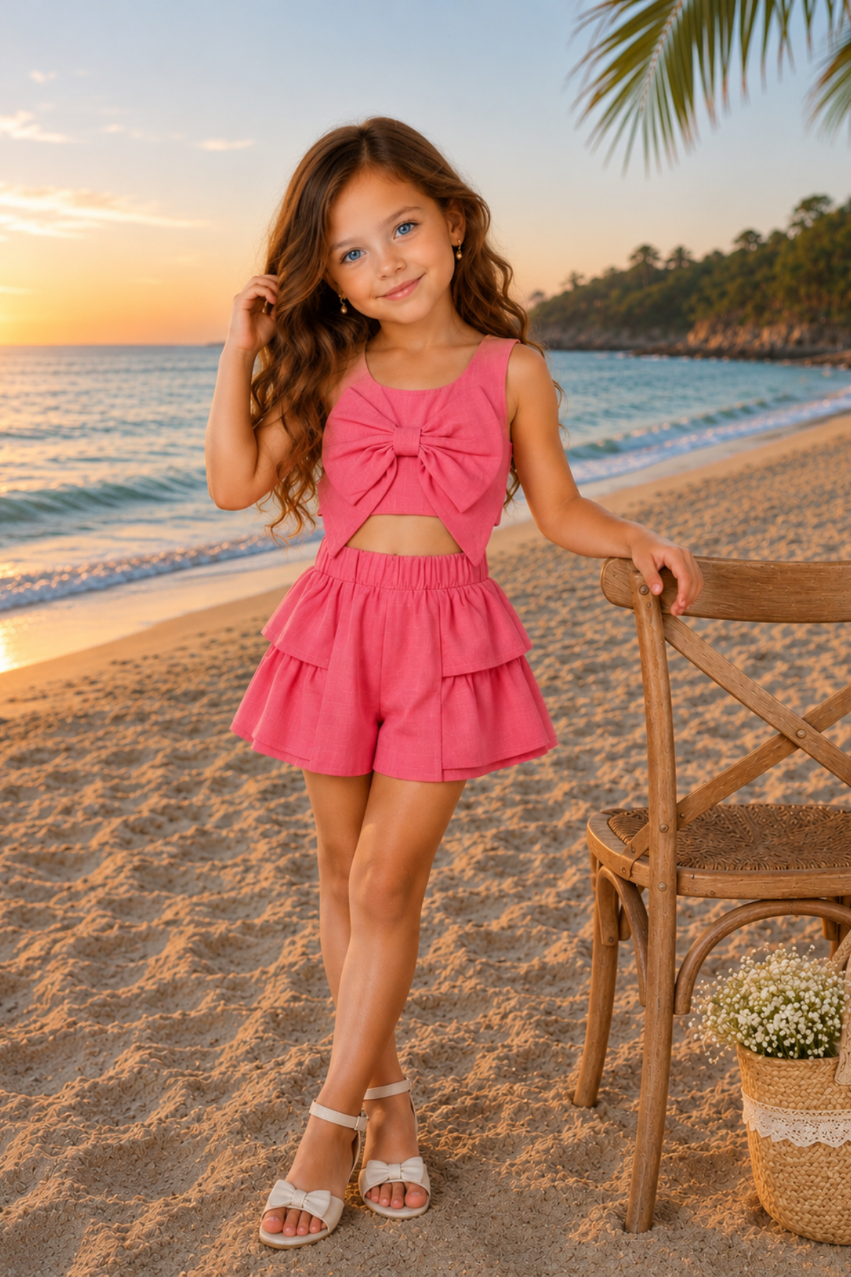 Summer Breeze Keten Şortlu Takım - Pembe (2-8yaş)