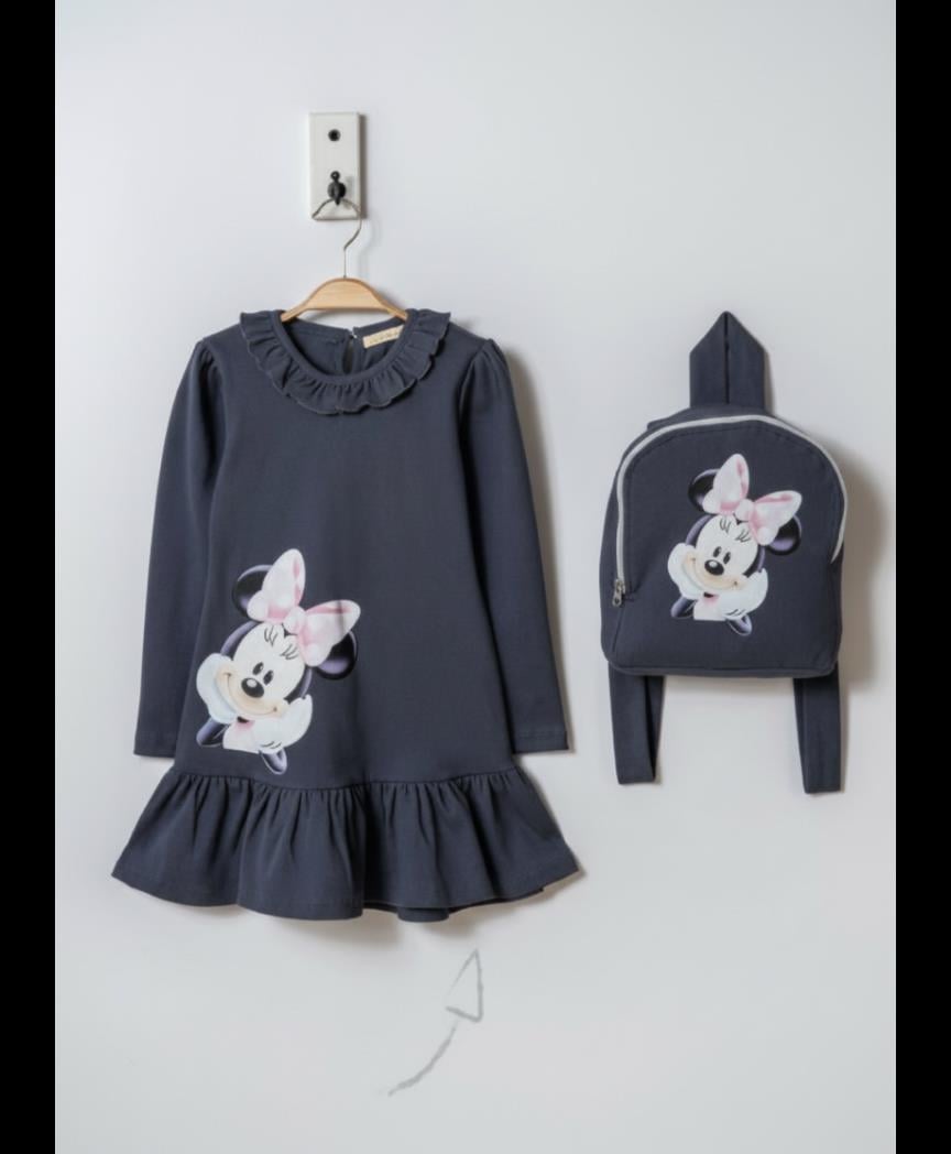 Sweat Mause Çantalı Elbise-İndigo (6yaş-9yaş)