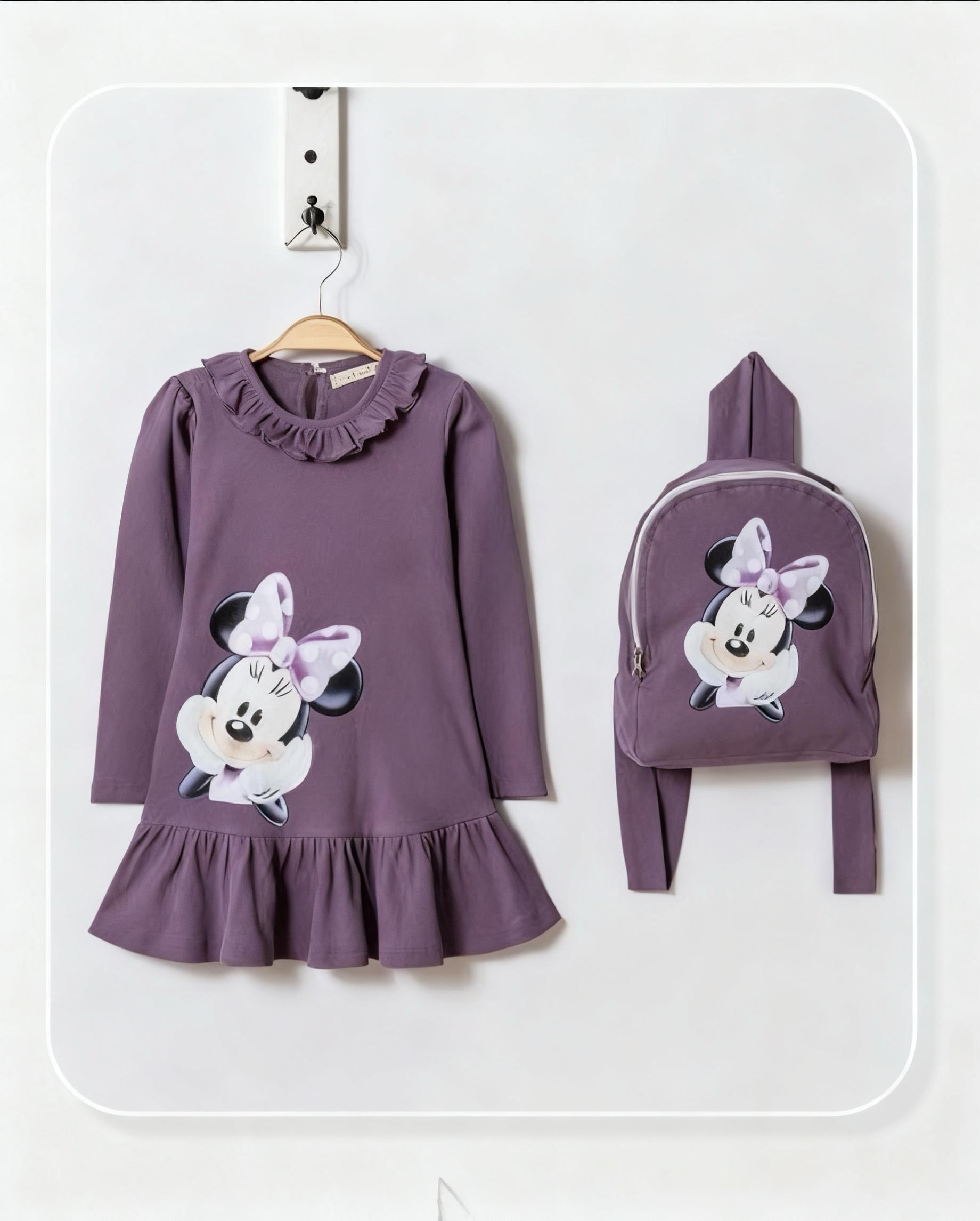 Sweat Mause Çantalı Elbise-Mürdüm (6yaş-9yaş)