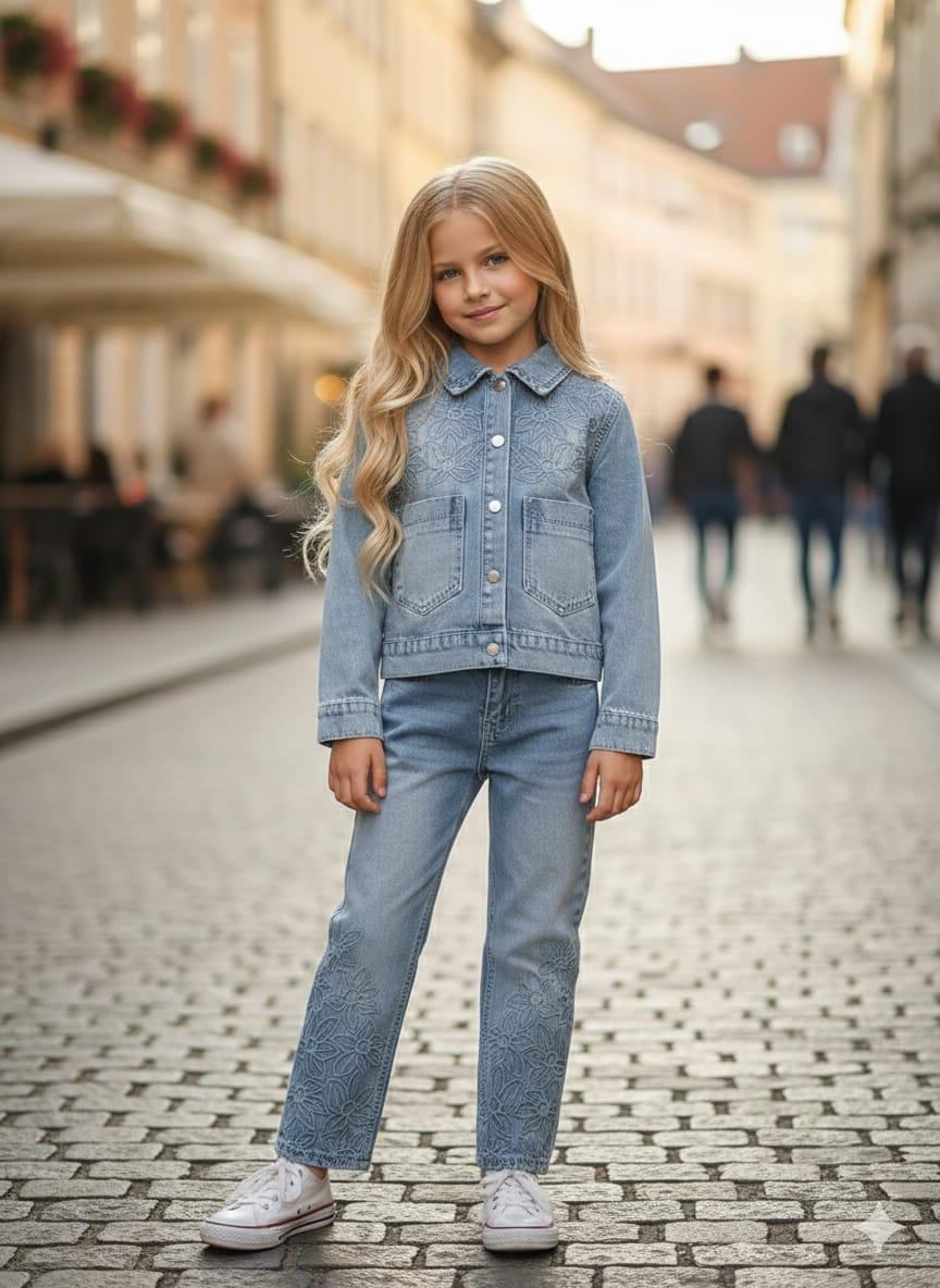 Tasarım Violet Denim Takım -Mavi(4-12 yaş)