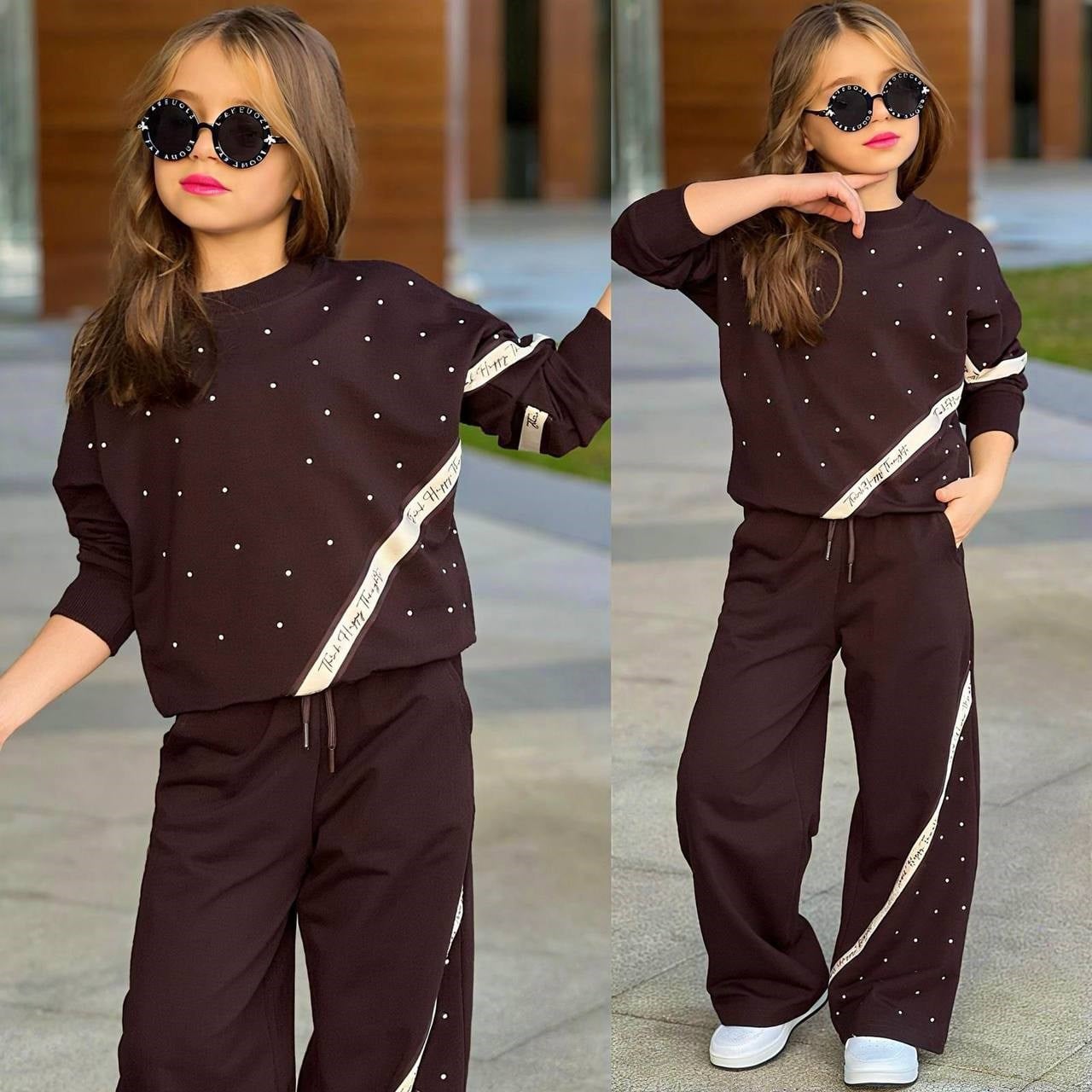 Think Taşlı Şeritli Takım-Acı Kahve  (5-14 yaş)