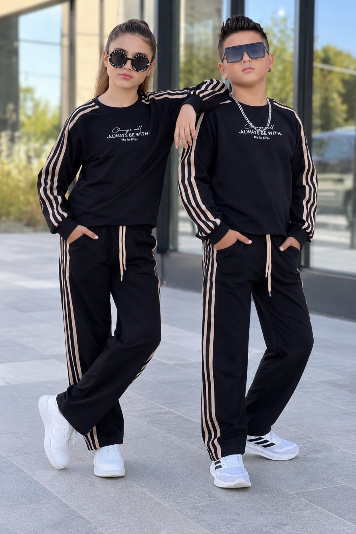 Unisex Always Şeritli Takım- Siyah( 8-16 yaş aralığı