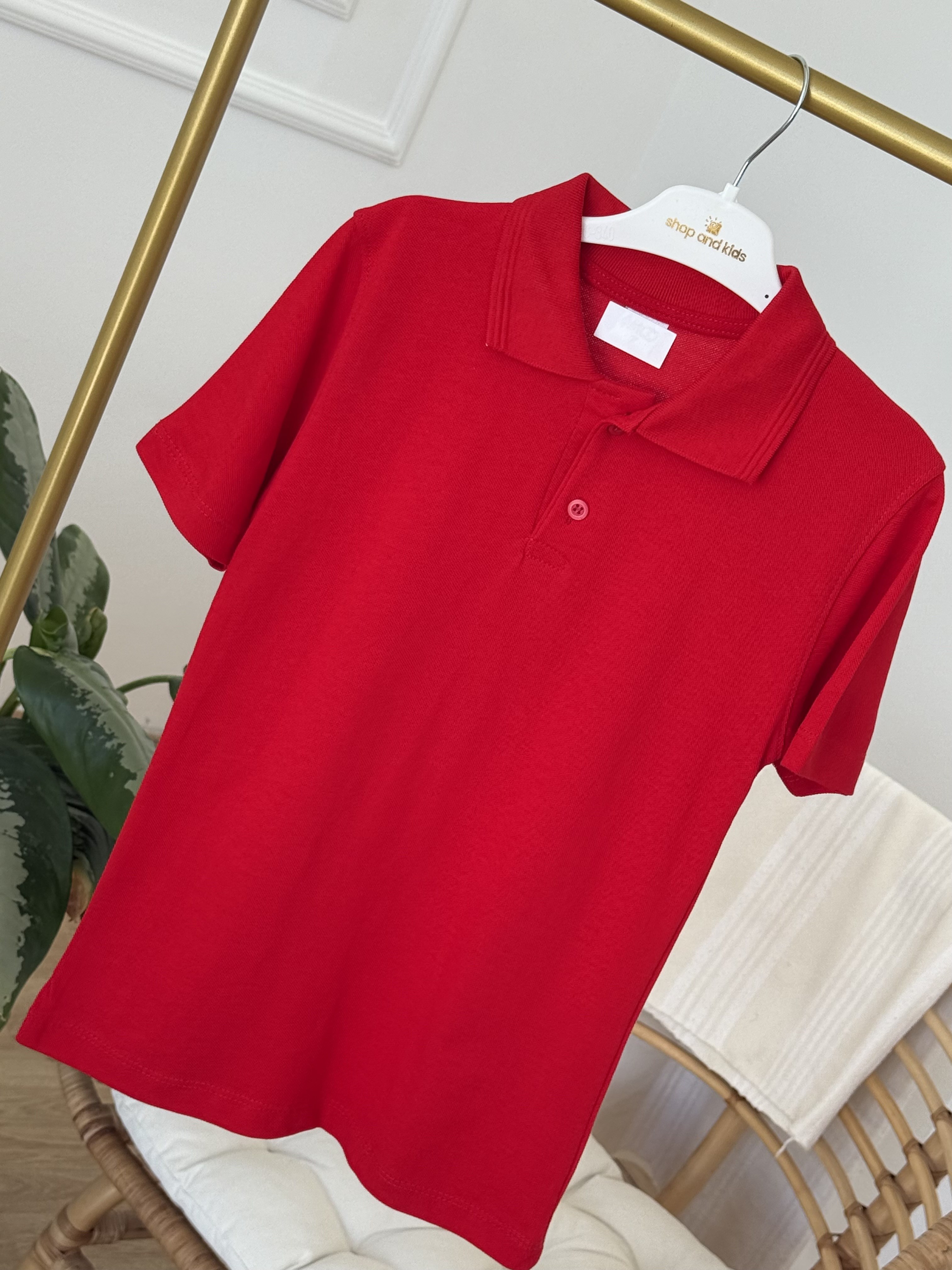 Unisex Yakalı T-shirt - Kırmızı (7-10 yaş aralığı)