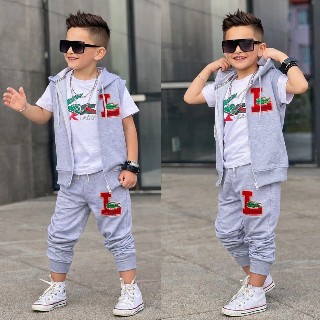 Yelekli 3 lü Takım - Gri (5-14Yaş)