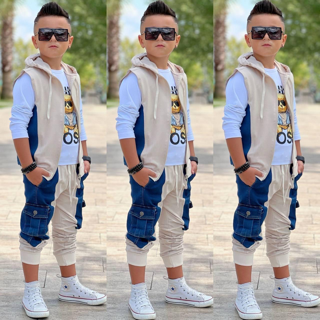 Yelekli 3lü Jean Detay Takım-Bej(3-12yaş)