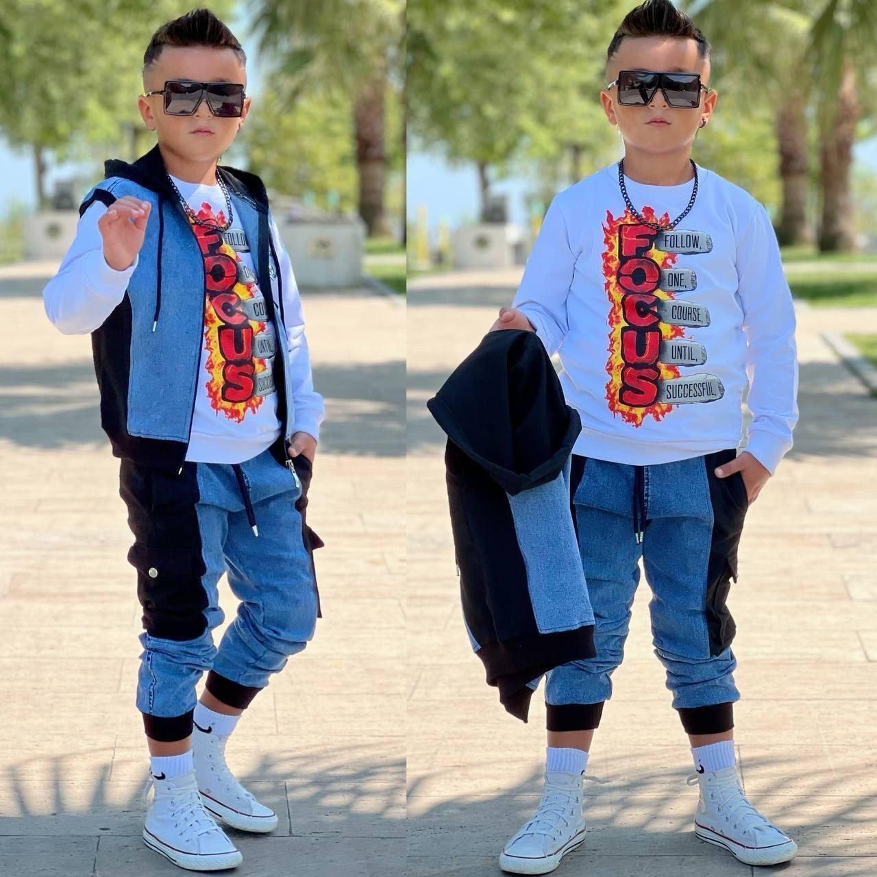 Yelekli 3lü Jean Detay Takım-Siyah(3-12yaş)