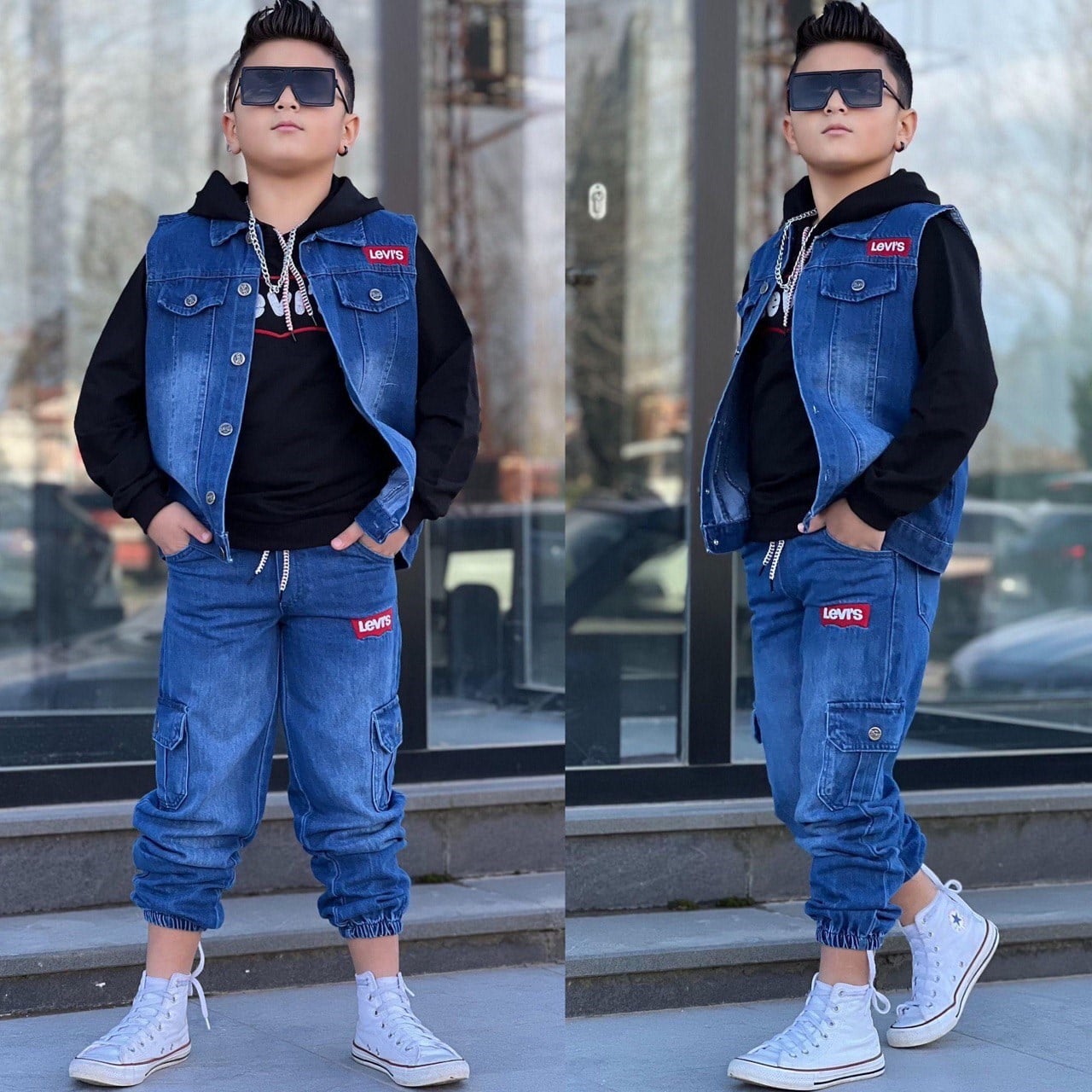 Yelekli 3lü Jean Takım-Siyah (3-12yaş)