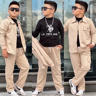  Gömlekli 3 Parça Takım- Bej(8-16 yaş aralığı)