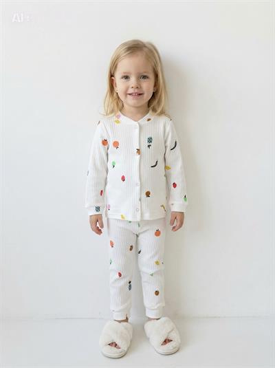  Kız Çocuk Meyve Detay Çıtçıtlı Pijama Takım  (1-6 yaş aralığı)