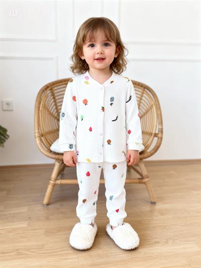  Kız Çocuk Meyve Detay Çıtçıtlı Pijama Takım  (1-6 yaş aralığı)