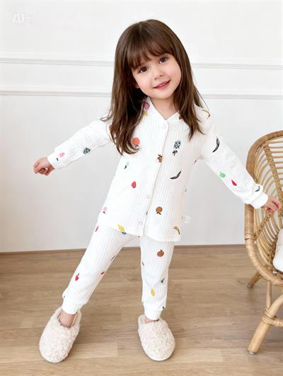  Kız Çocuk Meyve Detay Çıtçıtlı Pijama Takım  (1-6 yaş aralığı)